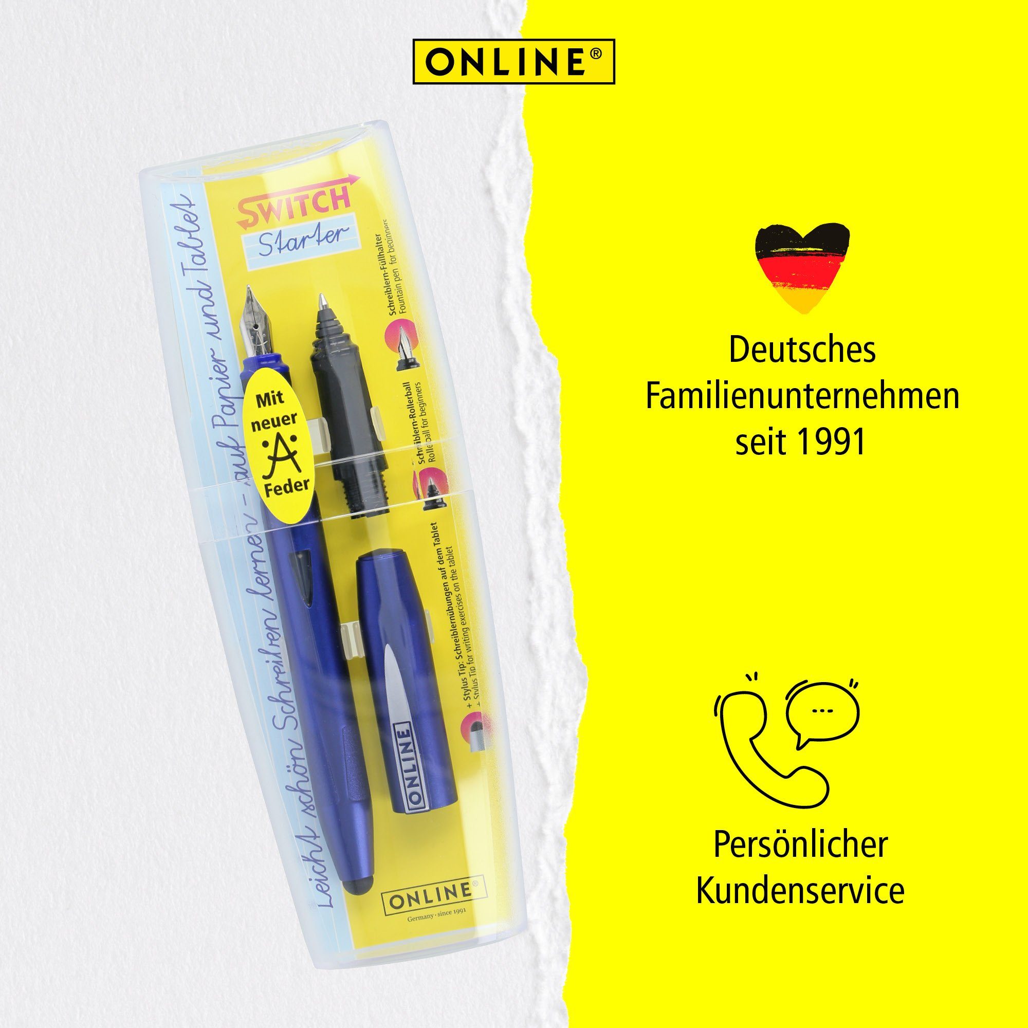 Online Rollerball ergonomisch, ideal Pen Blau Füller zum Anfängerfüller Starter, & Switch Schreiben-Lernen,