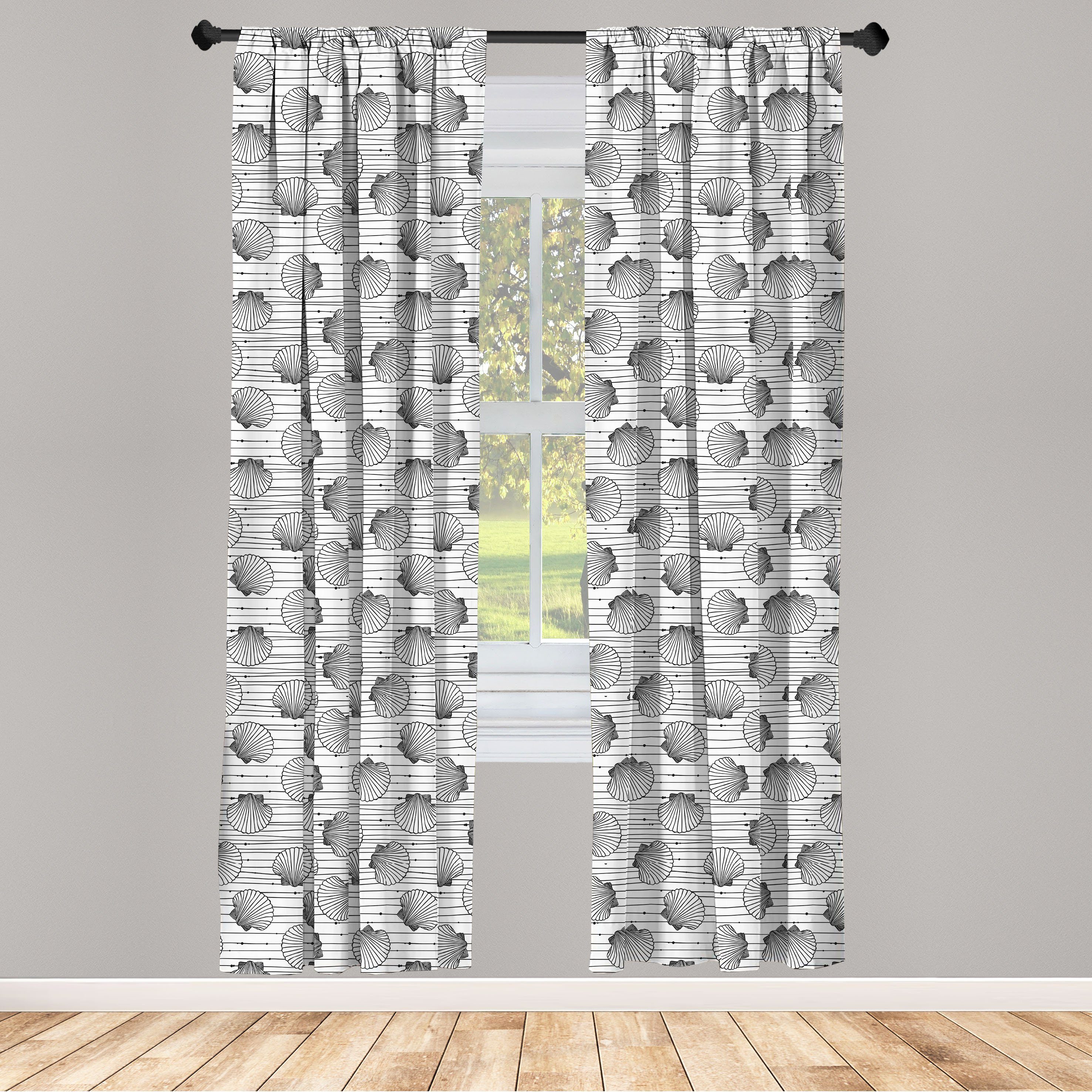 Gardine Vorhang für Wohnzimmer Schlafzimmer Dekor, Abakuhaus, Microfaser, Nautisch Sea Shells and Stripes