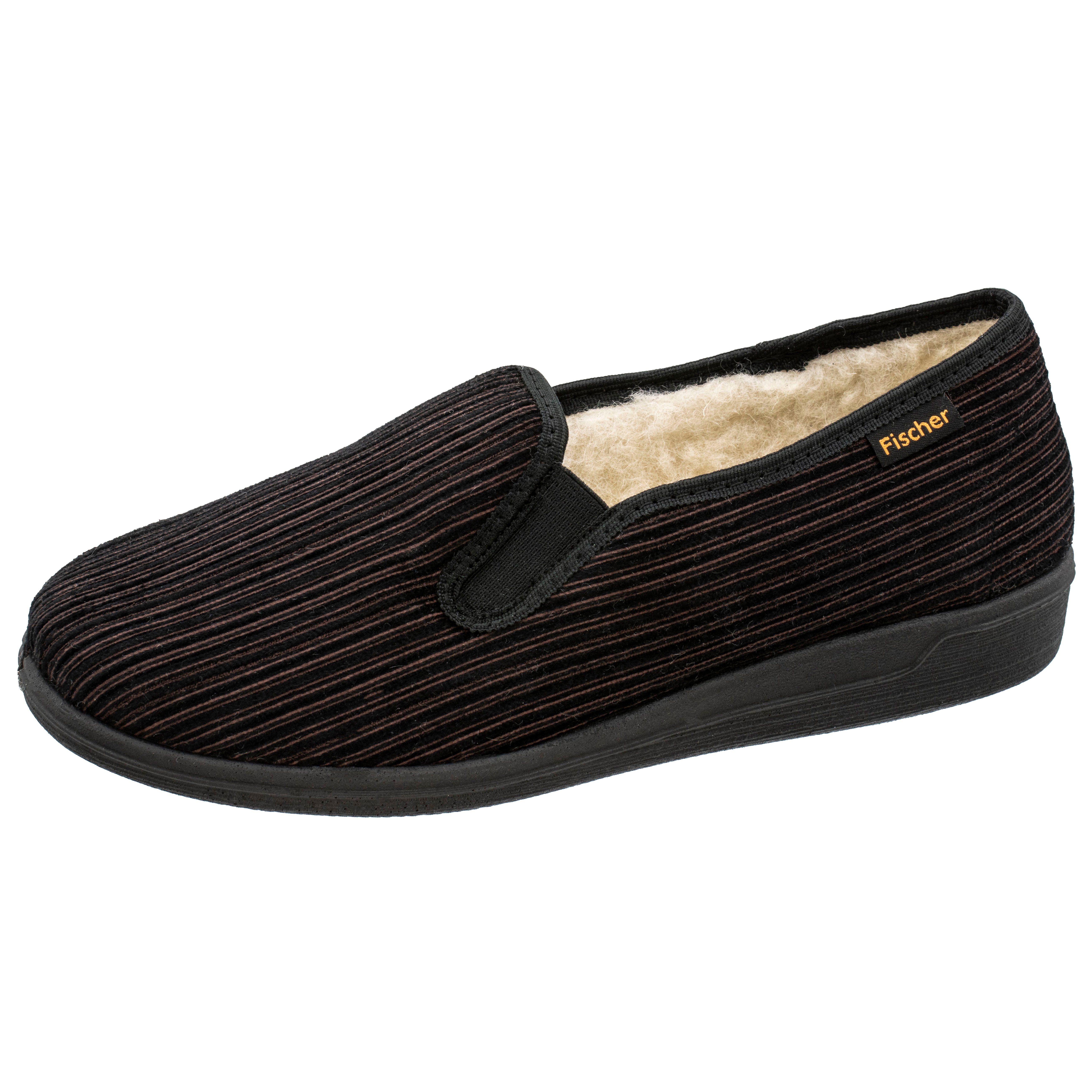 Fischer-Markenschuh Frank Hausschuh mit Schurwolle, Obermaterial aus Cordsamt und Gummizug