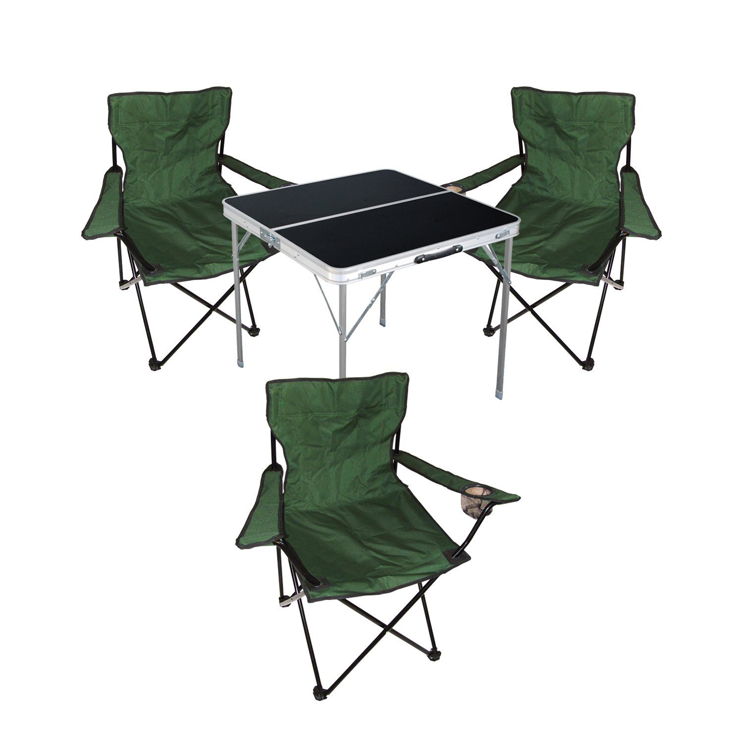 Mojawo Essgruppe 4-teiliges Campingmöbel Set Tisch schwarz + Campingstühle mit Tasche | Essgruppen
