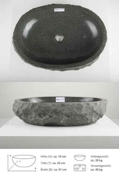 wohnfreuden Aufsatzwaschbecken Andesit Waschbecken EROSI 60 cm schwarz natur (Kein Set), 125590_MBaL17.131