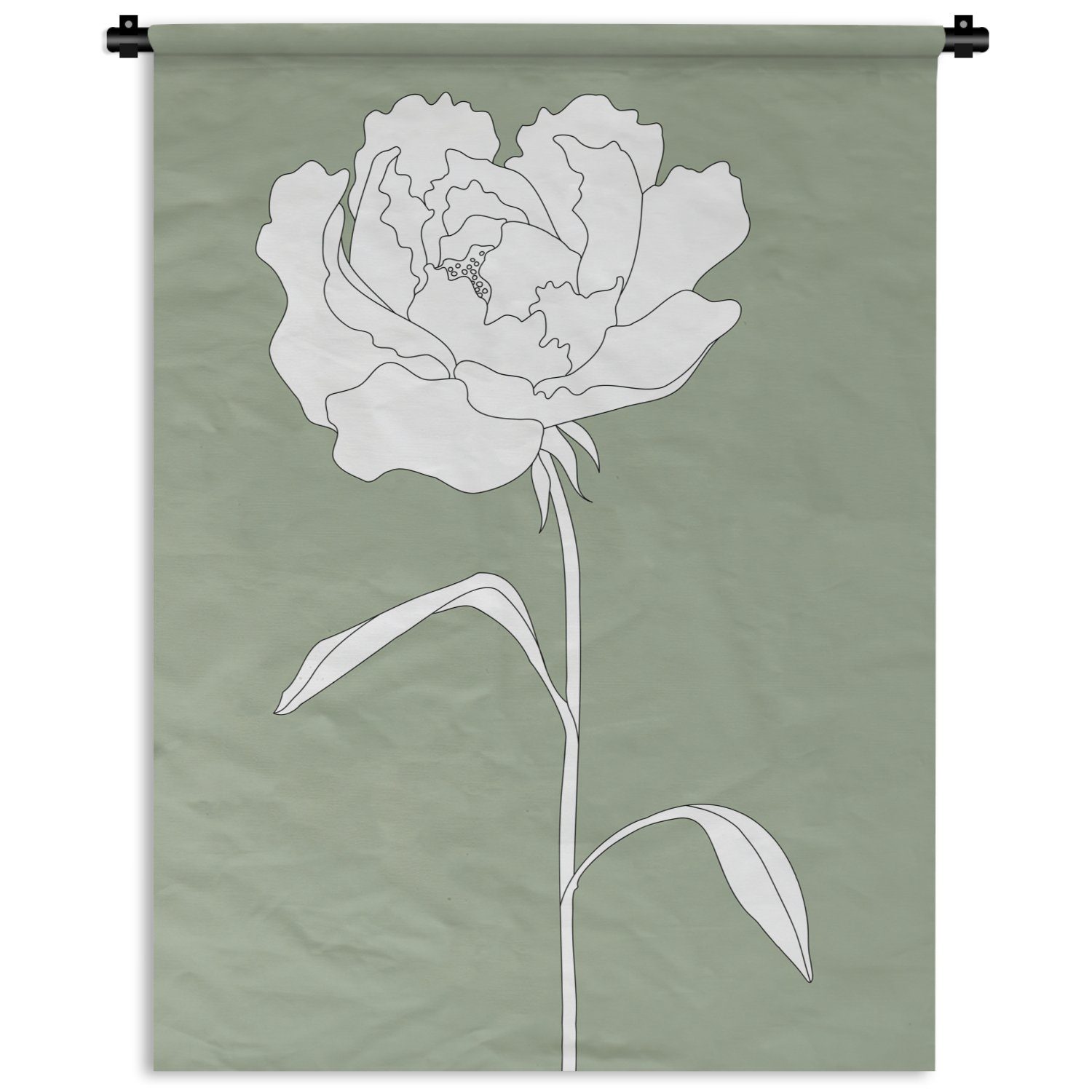 der Grün - Wand, an Wanddekoobjekt Tapisserie, - Pflanzen, Rose - Deko Schlafzimmer Weiß Blumen MuchoWow Wohnzimmer, für -