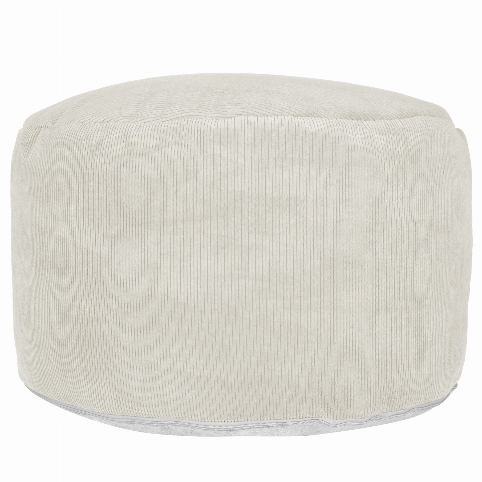 adekorhome Sitzsack Runder Hocker aus Cord 70x45cm Sitzpouf Bodenkissen Fußablage Cord Creme