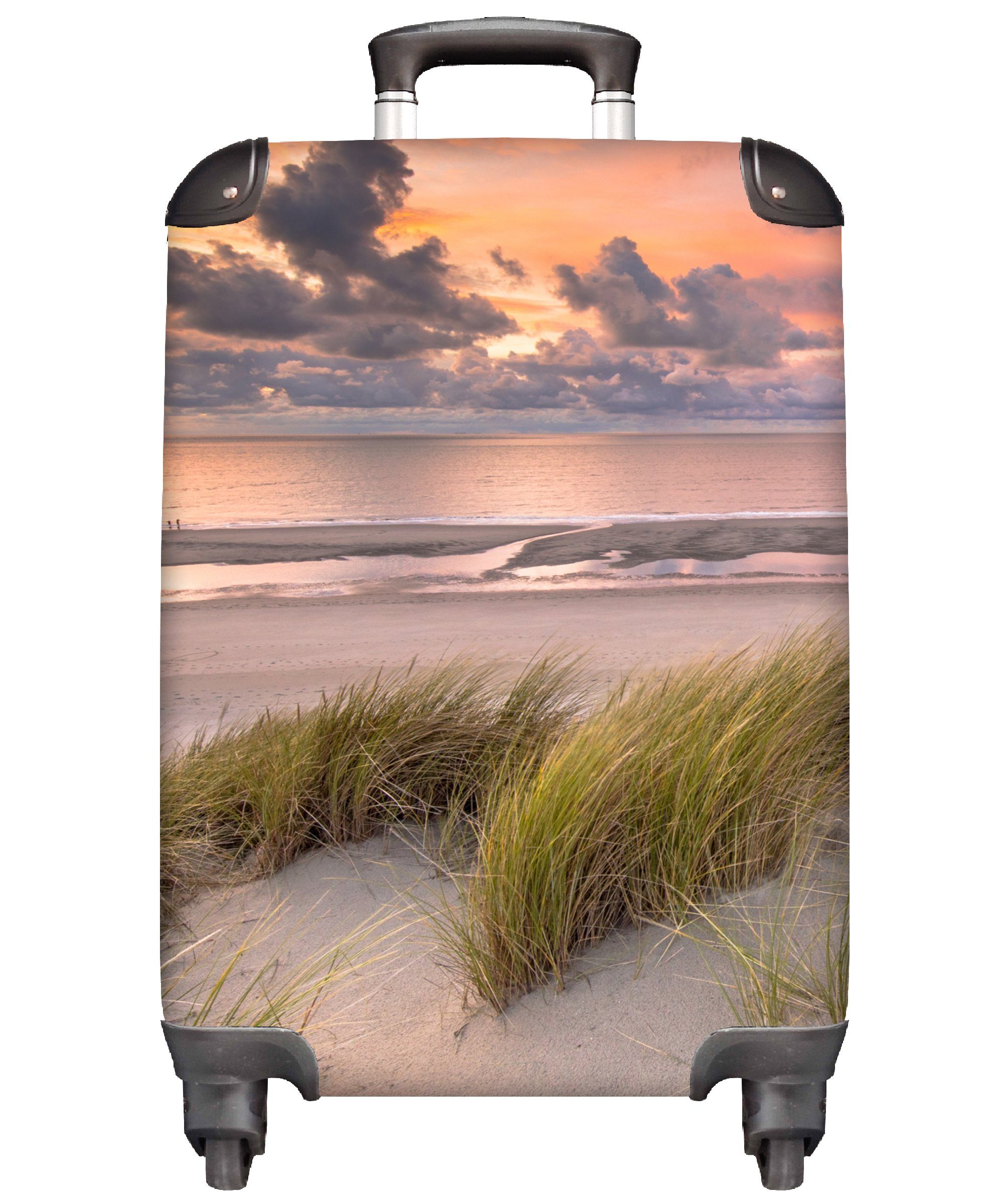 MuchoWow Handgepäckkoffer Sonnenuntergang - Düne - Strand - Pflanzen - Meer, 4 Rollen, Reisetasche mit rollen, Handgepäck für Ferien, Trolley, Reisekoffer