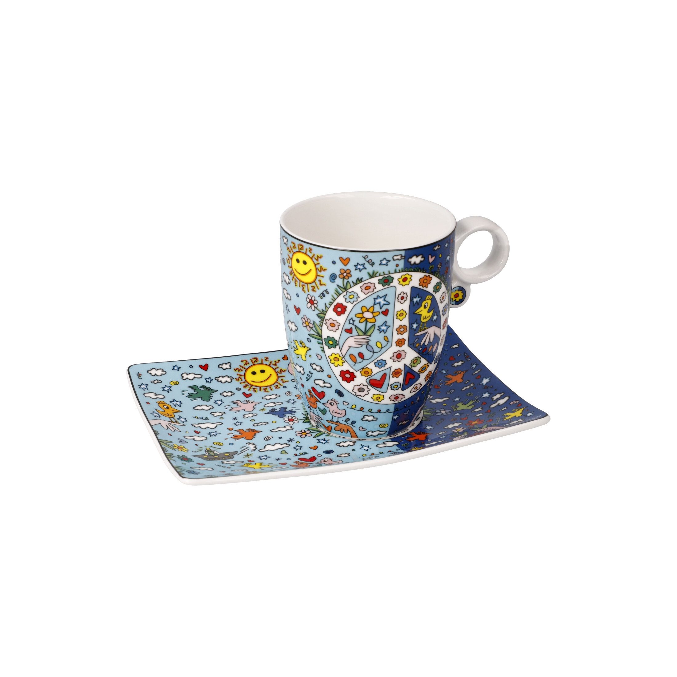 Goebel Tasse James Rizzi, Porzellan, Spülmaschinengeeignet, Mehrfarbig, Peace, H: 12cm