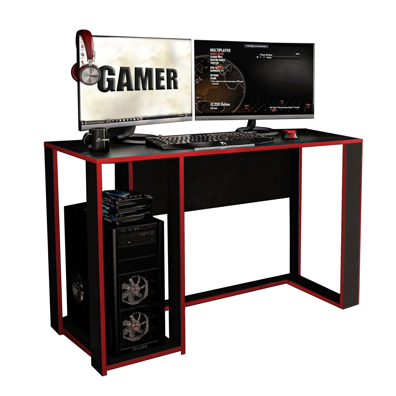 HTI-Living Gamingtisch Gaming Schreibtisch Schwarz/Rot (Stück, 1-St., 1 Sch günstig online kaufen