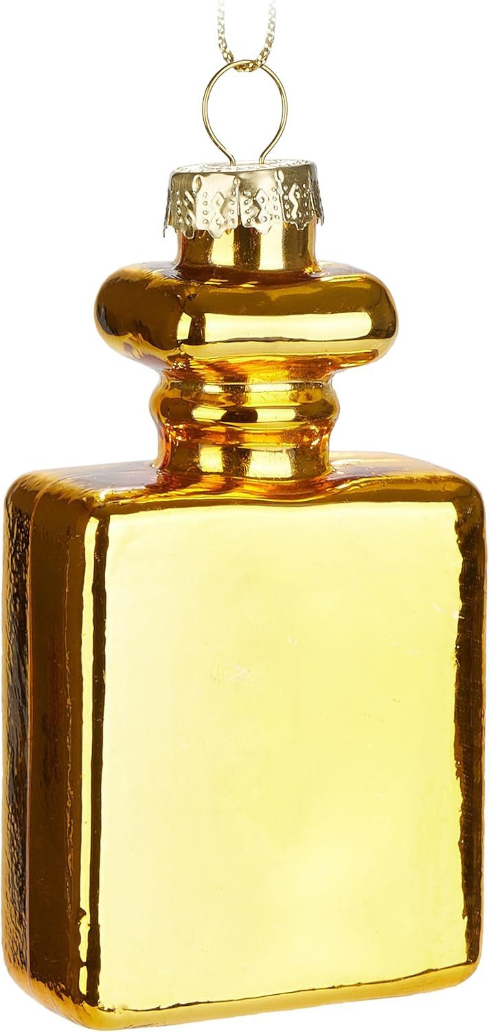 BRUBAKER Weihnachtsbaumkugel Parfum "Home De Cologne" - Handbemalte Weihnachtskugel aus Glas 10 cm (1 St), Luxus Deko für Damen und Herren - Christbaumschmuck Gold Mundgeblasen