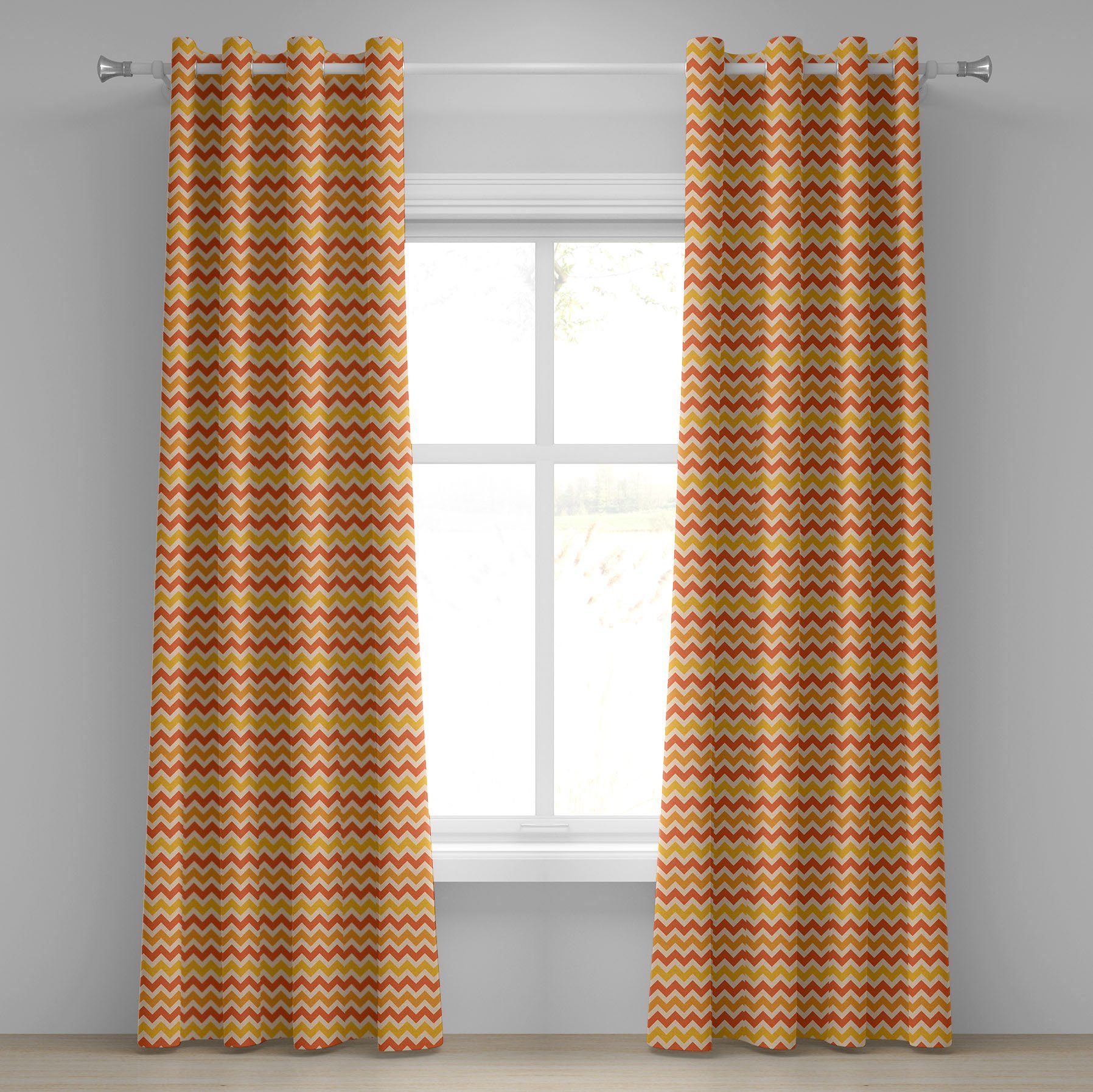 Gardine Dekorative 2-Panel-Fenstervorhänge für Schlafzimmer Wohnzimmer, Abakuhaus, Orange Wellenförmige Geometrischer Weinlese