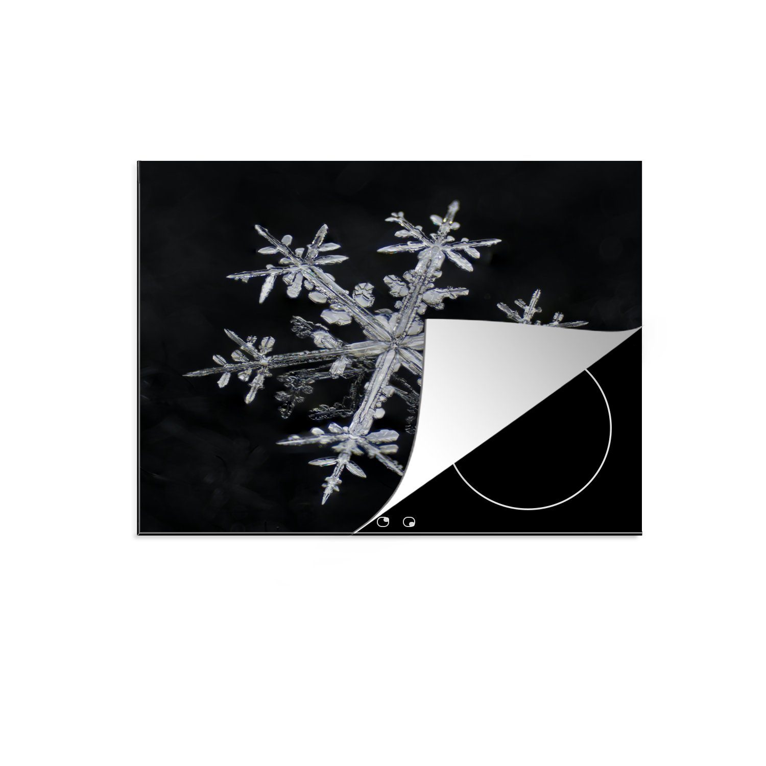 Ceranfeldabdeckung nutzbar, Arbeitsfläche Schwarz tlg), und Weiß, cm, Gefrorene (1 Schneeflocke Reflexion Mobile mit MuchoWow Vinyl, 60x52 Herdblende-/Abdeckplatte in
