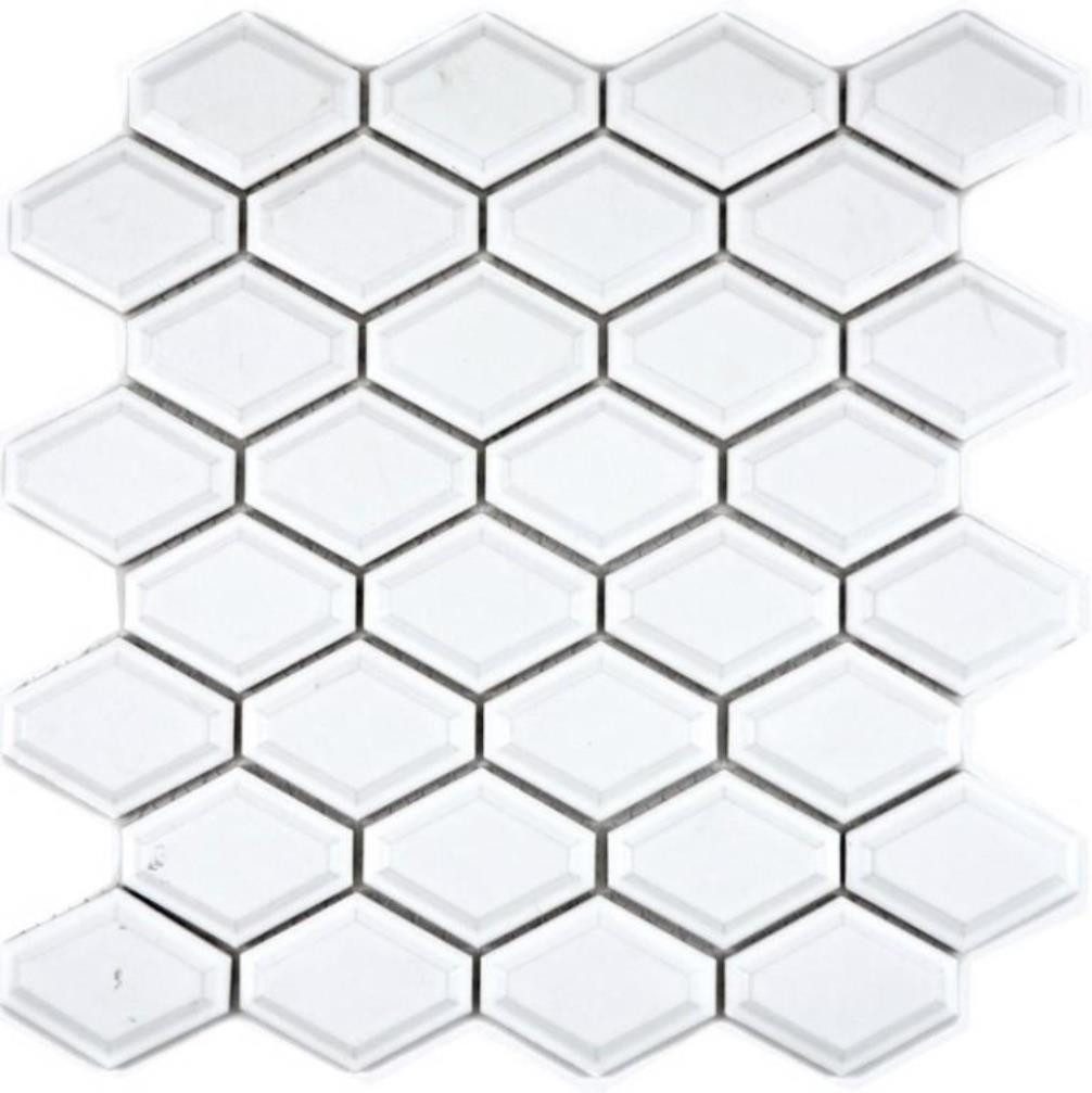Mosani Mosaikfliesen Retro 3D Mosaik Fliese Keramik Diamant Metro weiß glänzend
