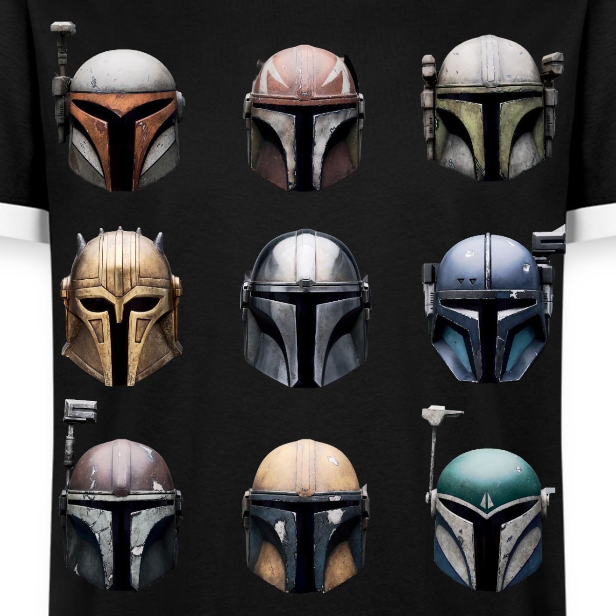 Spreadshirt T-Shirt Star Wars: Mandalorian Mandalorianische Helme Männer Kontrast T-Shirt (1-tlg)