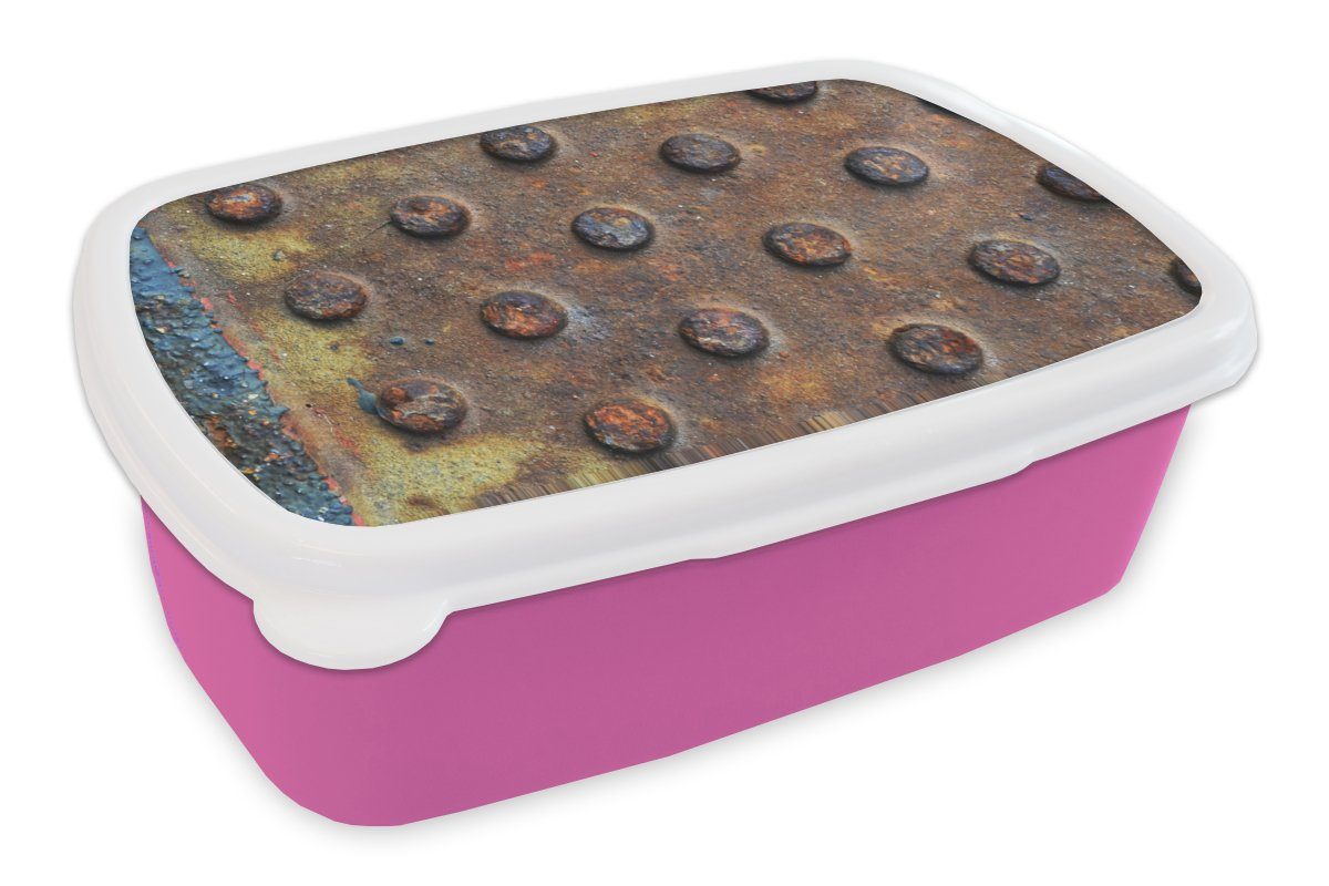 MuchoWow Lunchbox Industriell - Diamantplatte - Rost, Kunststoff, (2-tlg), Brotbox für Erwachsene, Brotdose Kinder, Snackbox, Mädchen, Kunststoff rosa