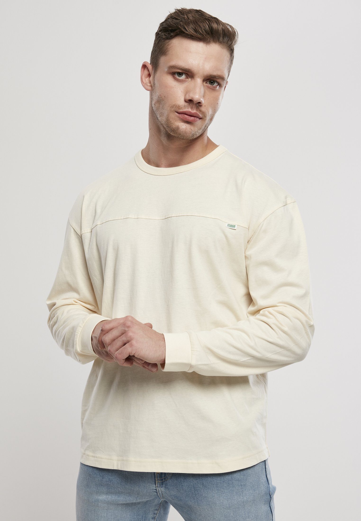 URBAN CLASSICS T-Shirt Männer Organic Cotton Short Curved Oversized LS (1-tlg) whitesand