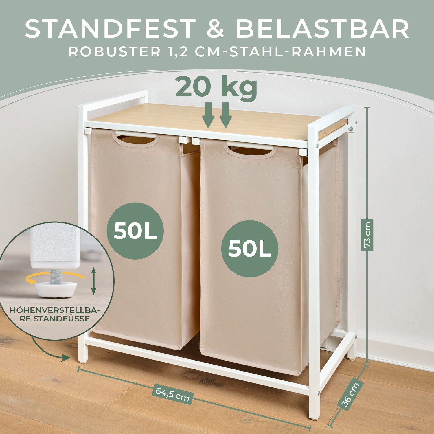 Blumtal Ausziehwäschekorb 2-4 Fächer Wäschesammler mit Ablage und Metallrah günstig online kaufen