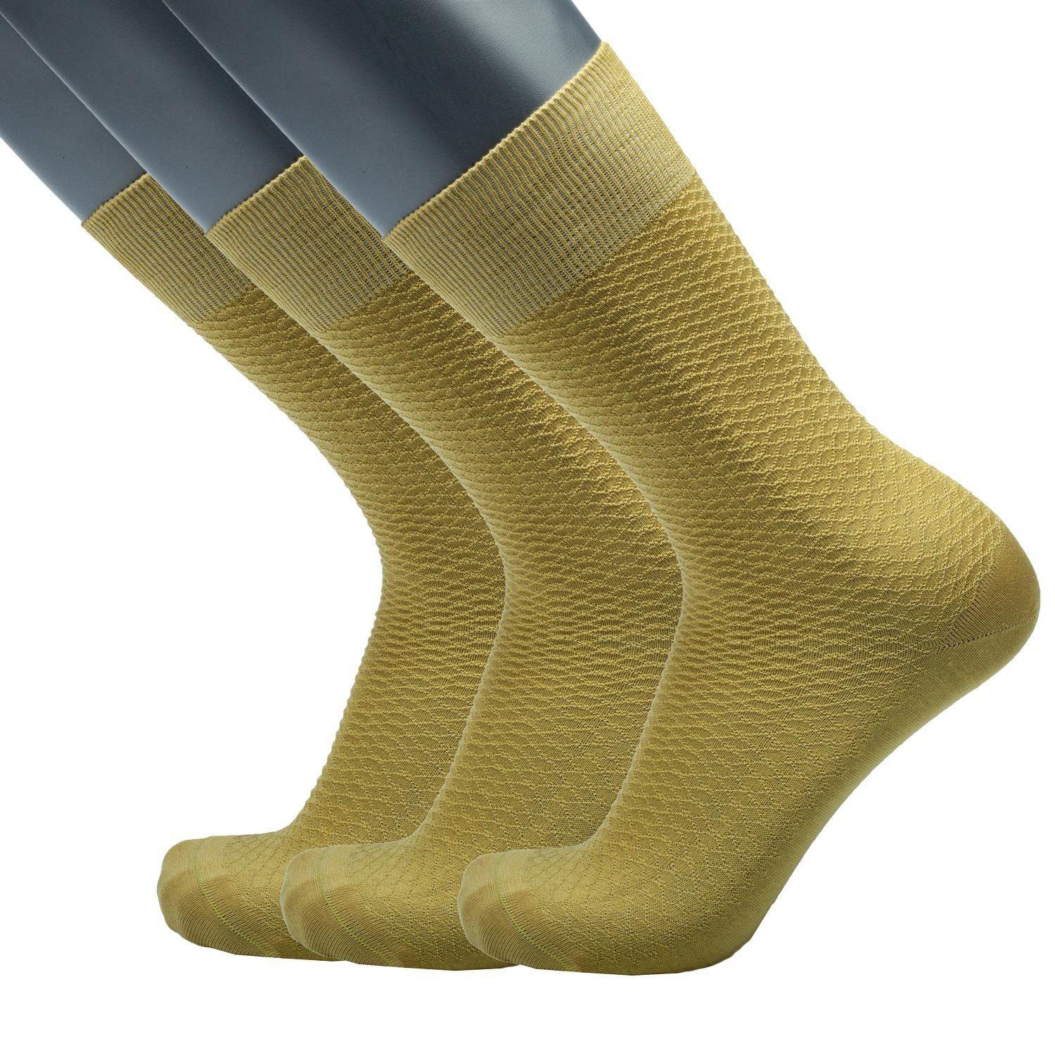 BGENTS Businesssocken Classic Frankfurt Socken - 3er Socken (3er Packung, 3er Packung) aus reiner merzerisierter Baumwolle Gelb