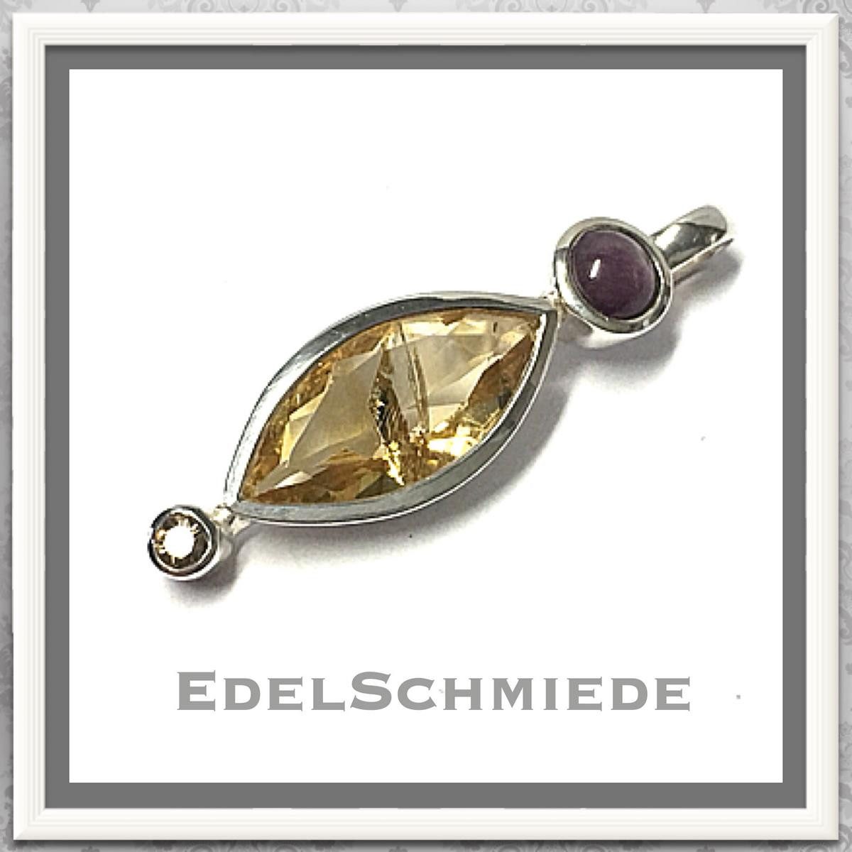 Kettenanhänger edler Anhänger in 925 Silber Quarz + Sternrubin