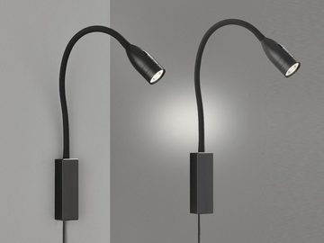 FISCHER & HONSEL LED Leselampe, Dimmfunktion, LED fest integriert, Warmweiß, 2er SET Bett-Leuchten Wand-Montage, Schwanenhals-Lampen Schwarz