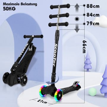 Clanmacy Scooter Kinderroller Tretroller mit 3 LED-Rädern Höhenverstellbar & Klappbar