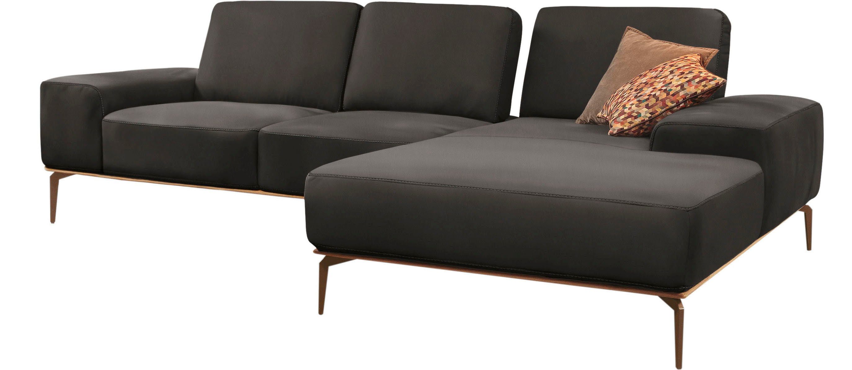 W.SCHILLIG Ecksofa run, Designsofa mit tollem Sitzkomfort, bequem, L-Form, mit Holzsockel, Füße in Bronze pulverbeschichtet, Breite 279 cm