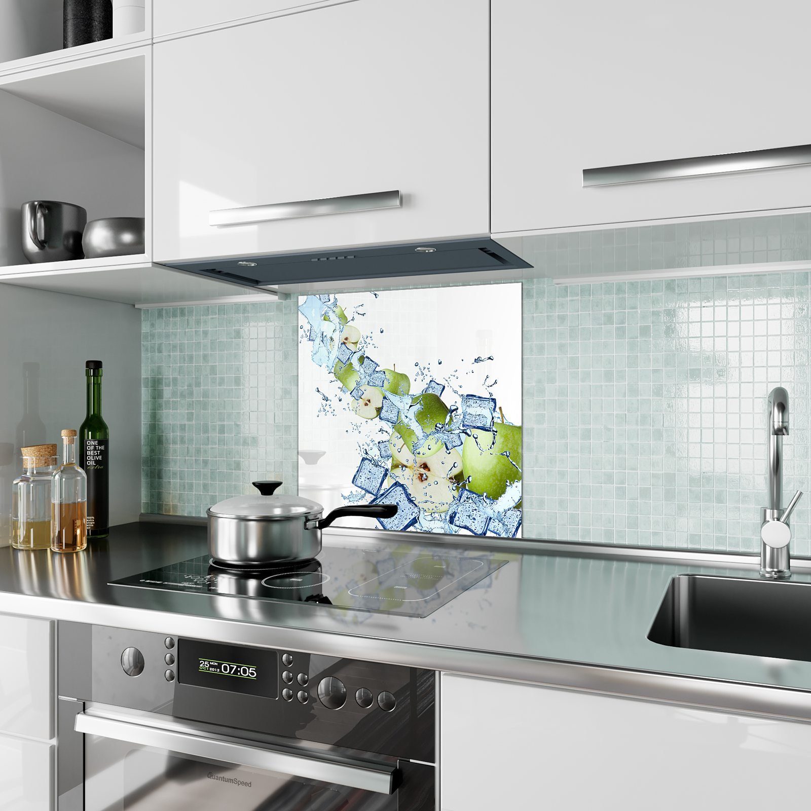 Äpfel Glas Primedeco Eiswürfel Küchenrückwand Motiv und Küchenrückwand mit Spritzschutz