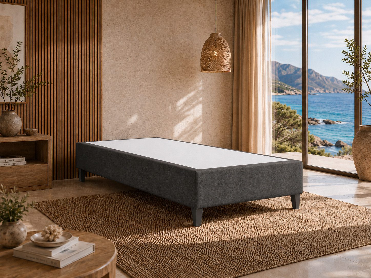 Best for Home Boxspringbett Boxspringbettgestell aus Massivholz in verschiedenen Größen (Bettgestell / Seniorenbett / Jugendbett / Kinderbett, Bettgestell ohne Matratze, optional mit Kopfteil), Massivholzrahmen, Trinity-Stoffbezug, wasserdicht, abriebfest
