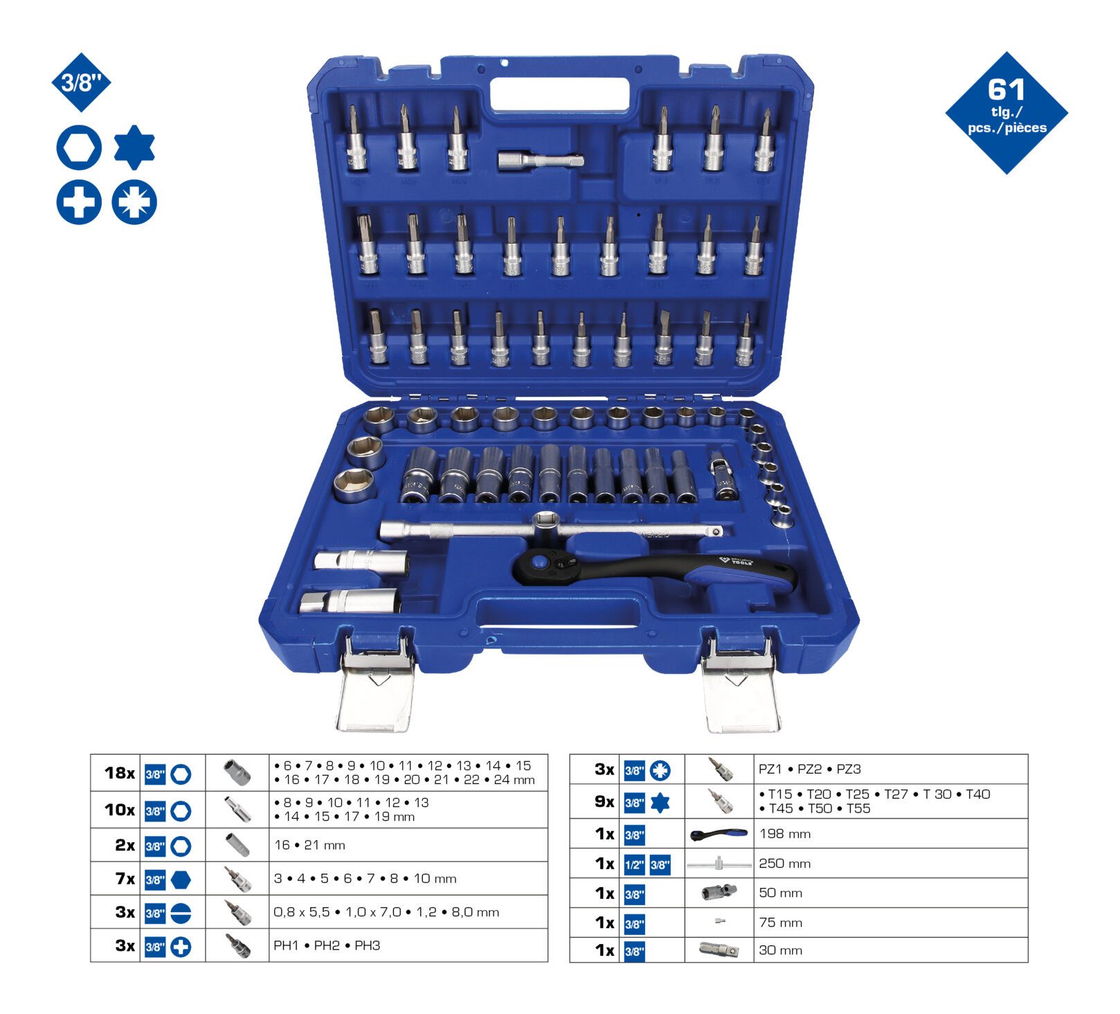 Brilliant Tools Steckschlüssel (61 St), 3/8" Satz, 61-teilig