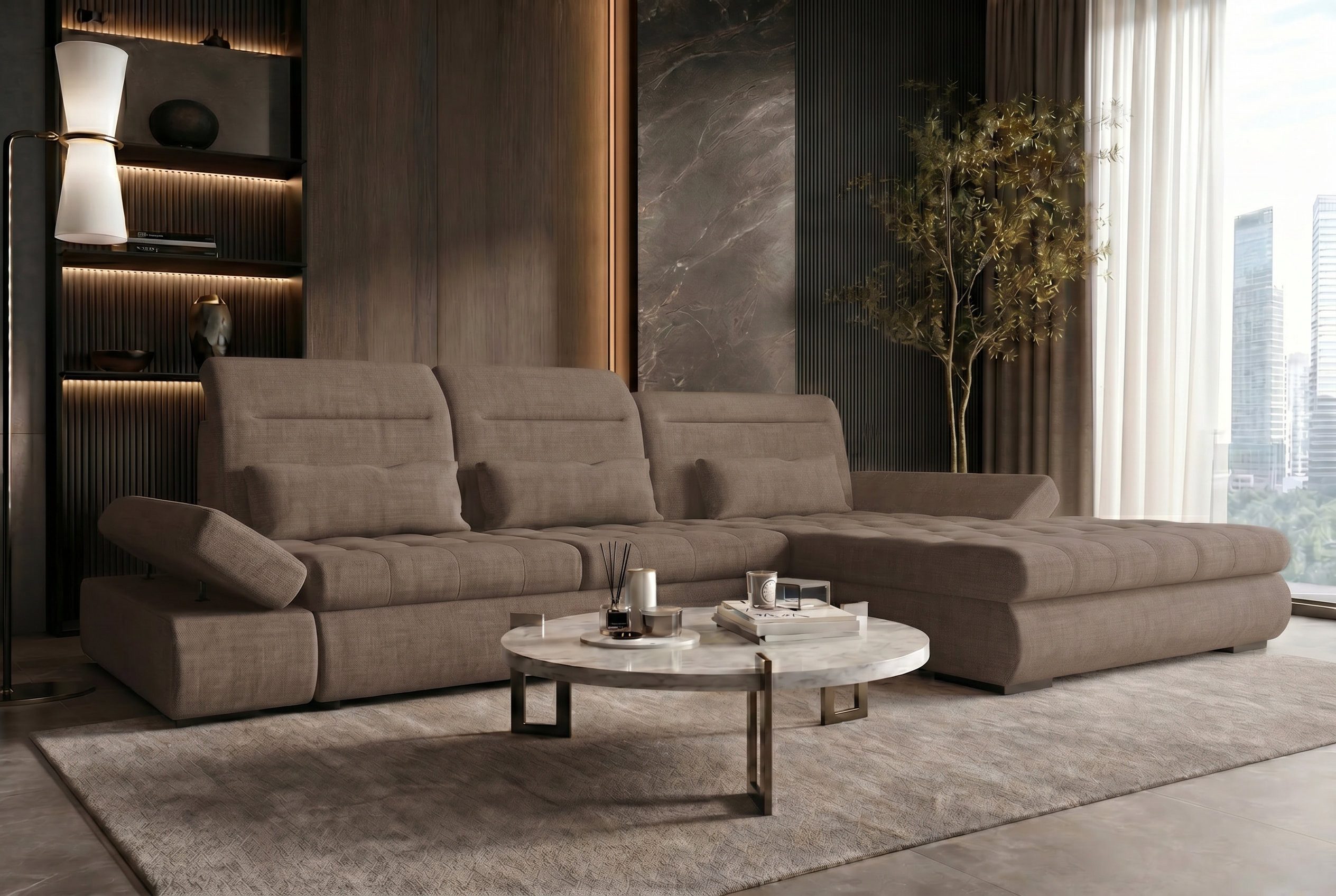Sofa Dreams Ecksofa Samtstoff Ecksofa Ares L Form Plus, Ecksofa, L-Form, Inklusive 3 Kopfstützen & Schlaffunktion
