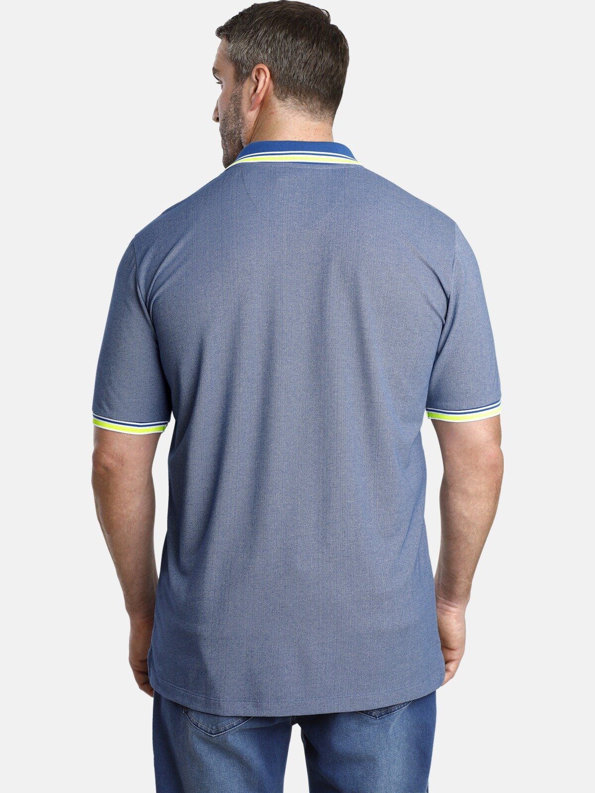 Charles Colby EARL LANDON two-tone Pikee blau Poloshirt aus