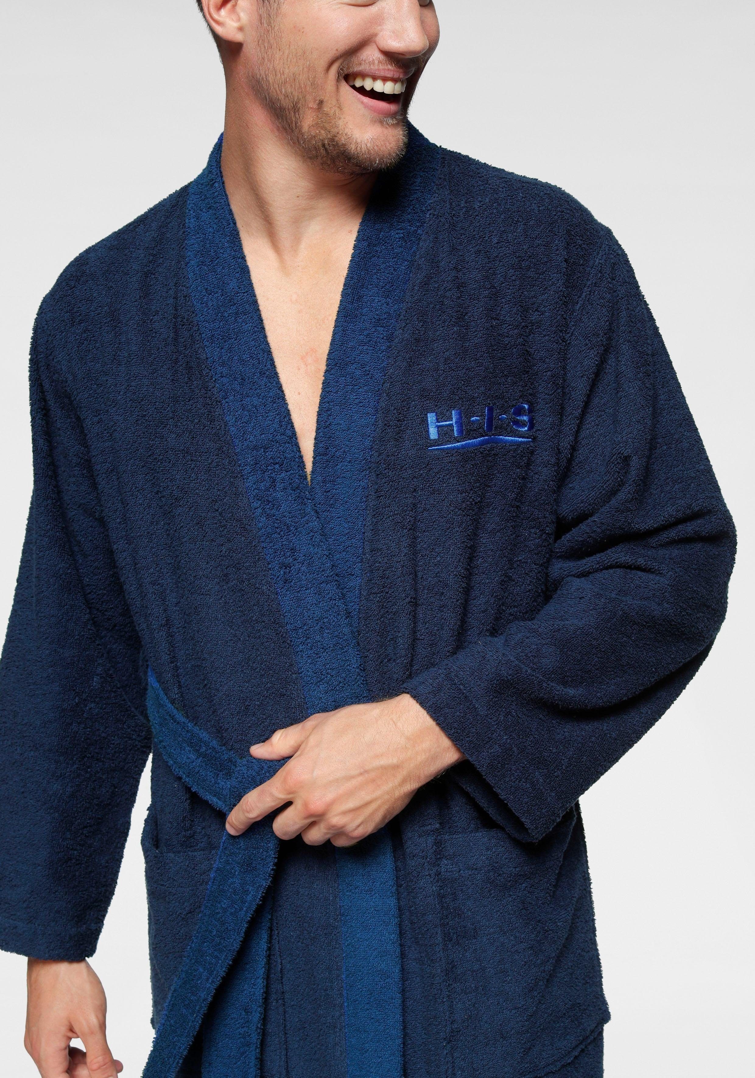 H.I.S Unisex-Bademantel Hannes, ideal für Sauna & Spa, Hotelbademantel, Morgenmantel, Langform, Walkfrottee, Kimono-Kragen, Gürtel, für Damen & Herren, lang, mit Taschen, S-3XL
