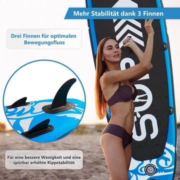 24Move SUP-Board Supboard Set, Premium Stand Up Paddleboard aufblasbar, inkl. Zubehör, Longboard, (Rucksack, Paddel, Action Cam ready, Doppelhub Pumpe, Sicherungsleine, 6 tlg., für Kinder & Erwachsene, BLAU, 366x80, bis 200 kg), mit Drop Stich Technologie und Anti-Rutsch Oberfläche