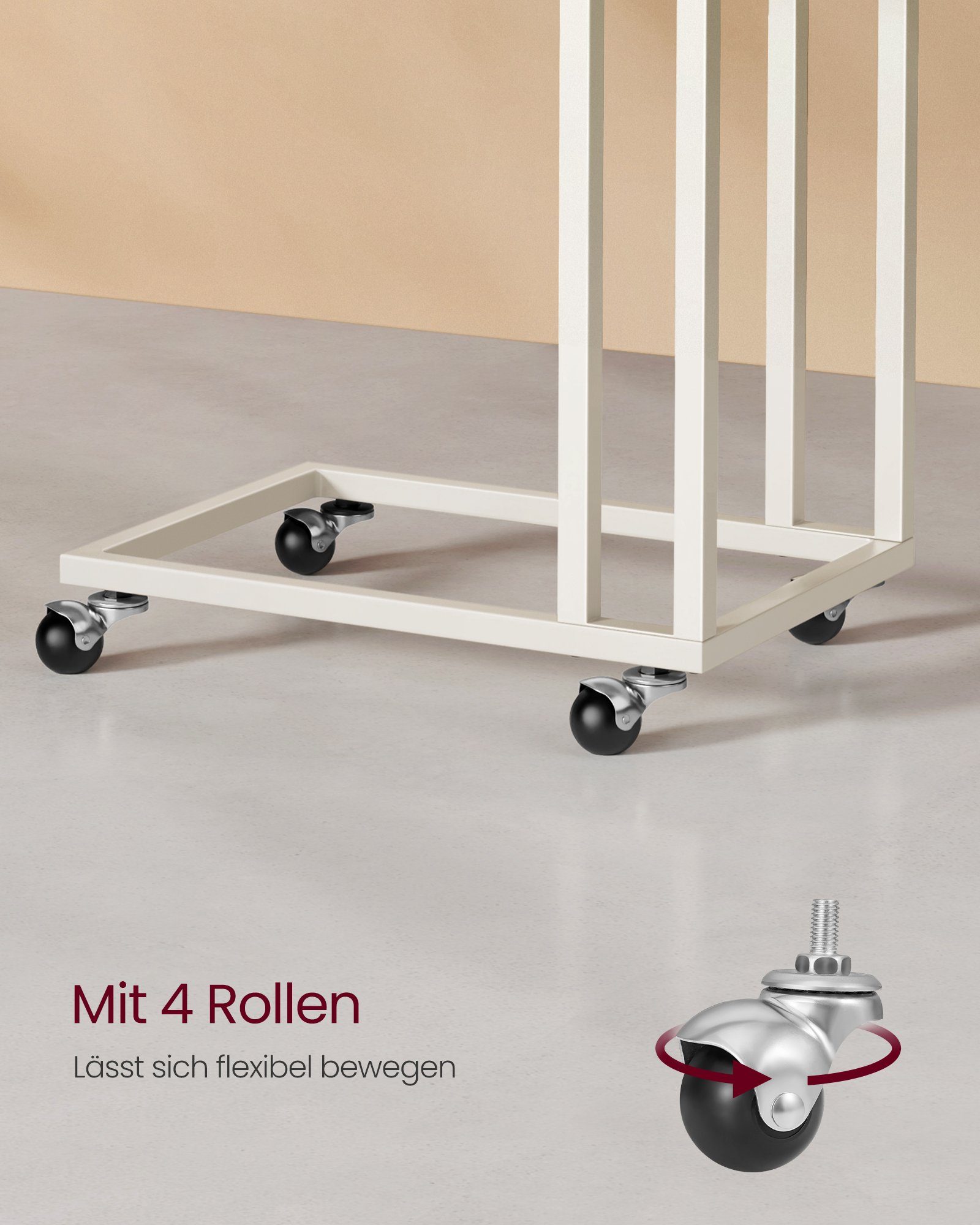 VASAGLE Beistelltisch (1-St), mit Rollen, C-Form, mobiler Kaffeetisch, 35 x 50 x 60 cm