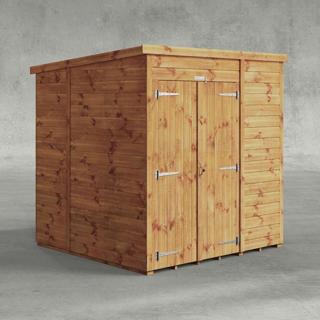 Gartenhaus mit Pultdach aus Nut- und Feder Vollholz mit Doppeltür ohne Fenster