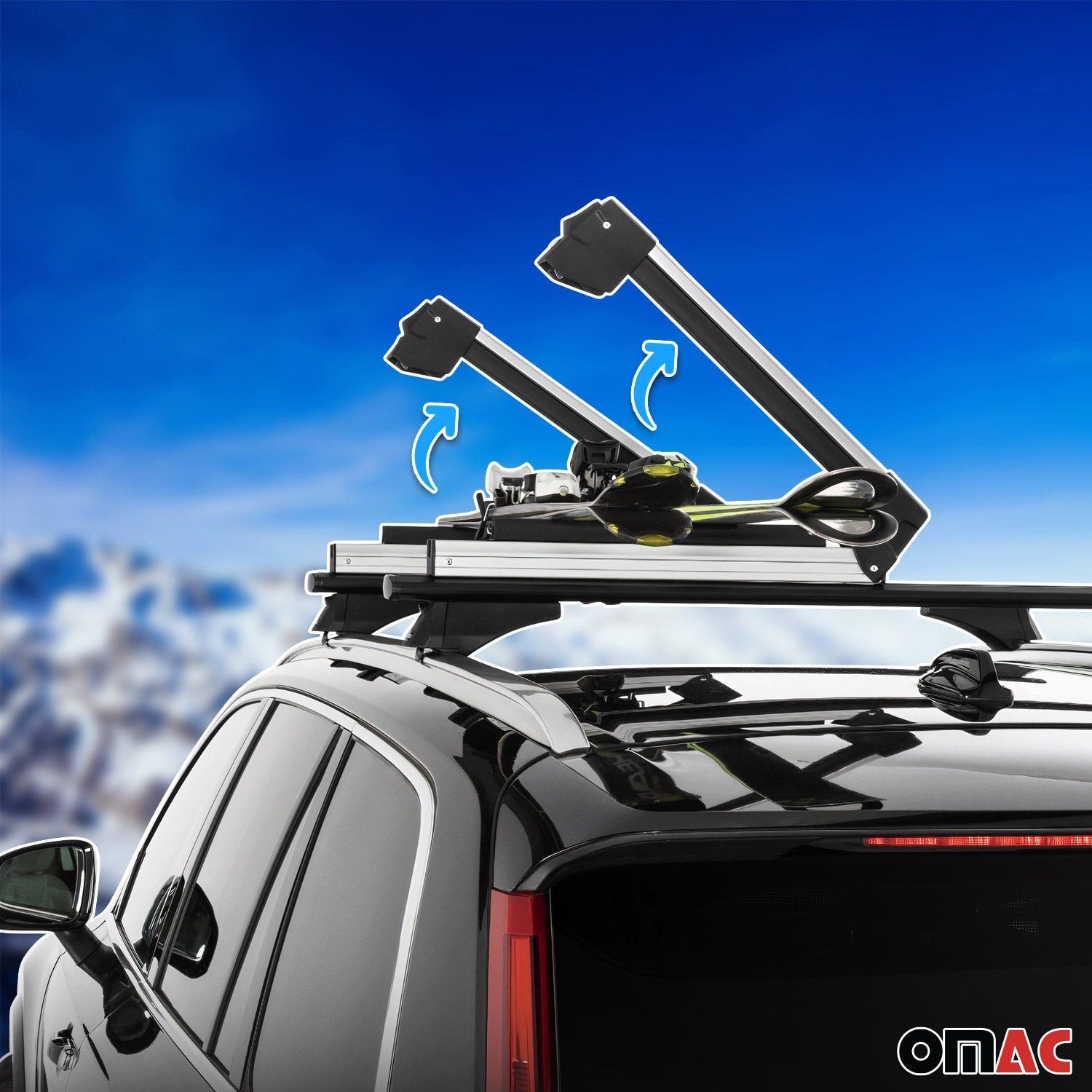OMAC Dachträger Menabo Skiträger Snowboard Träger Universal Abschließbar Schwarz 2x, Anti-Diebstahl-Schloss,Abnehmbar,Wasserdicht