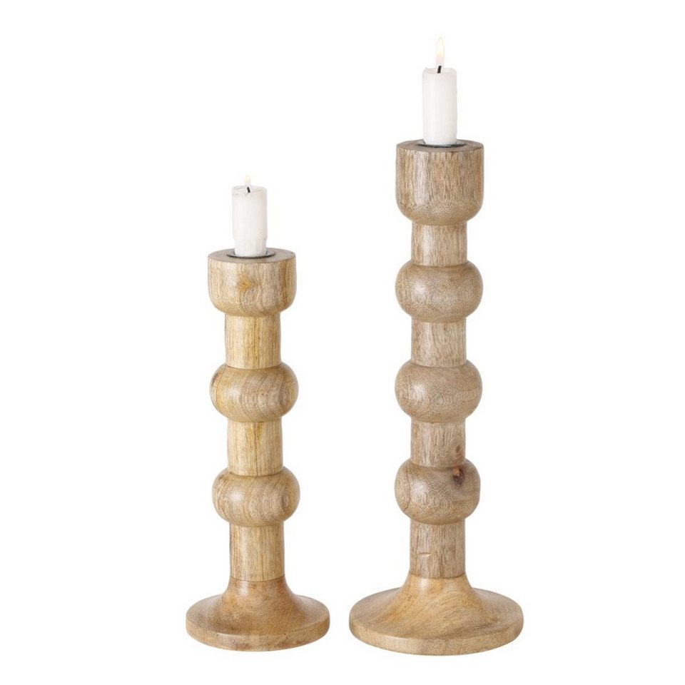 BOLTZE Kerzenleuchter Bubbles, 2er Set Kerzenhalter aus Holz Kerzenständer  für Stabkerzen, Boltze