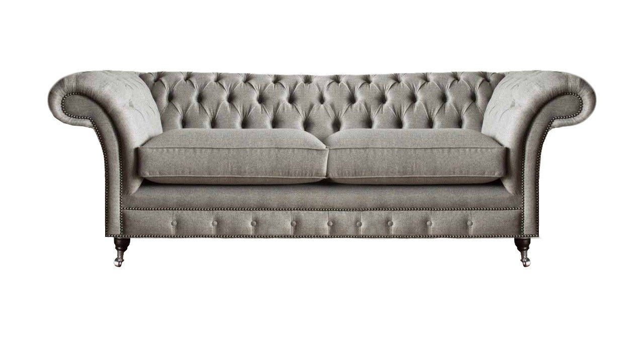 Chesterfield-Sofa Graues Chesterfield Sofa aus Textil mit Holzfüßen
