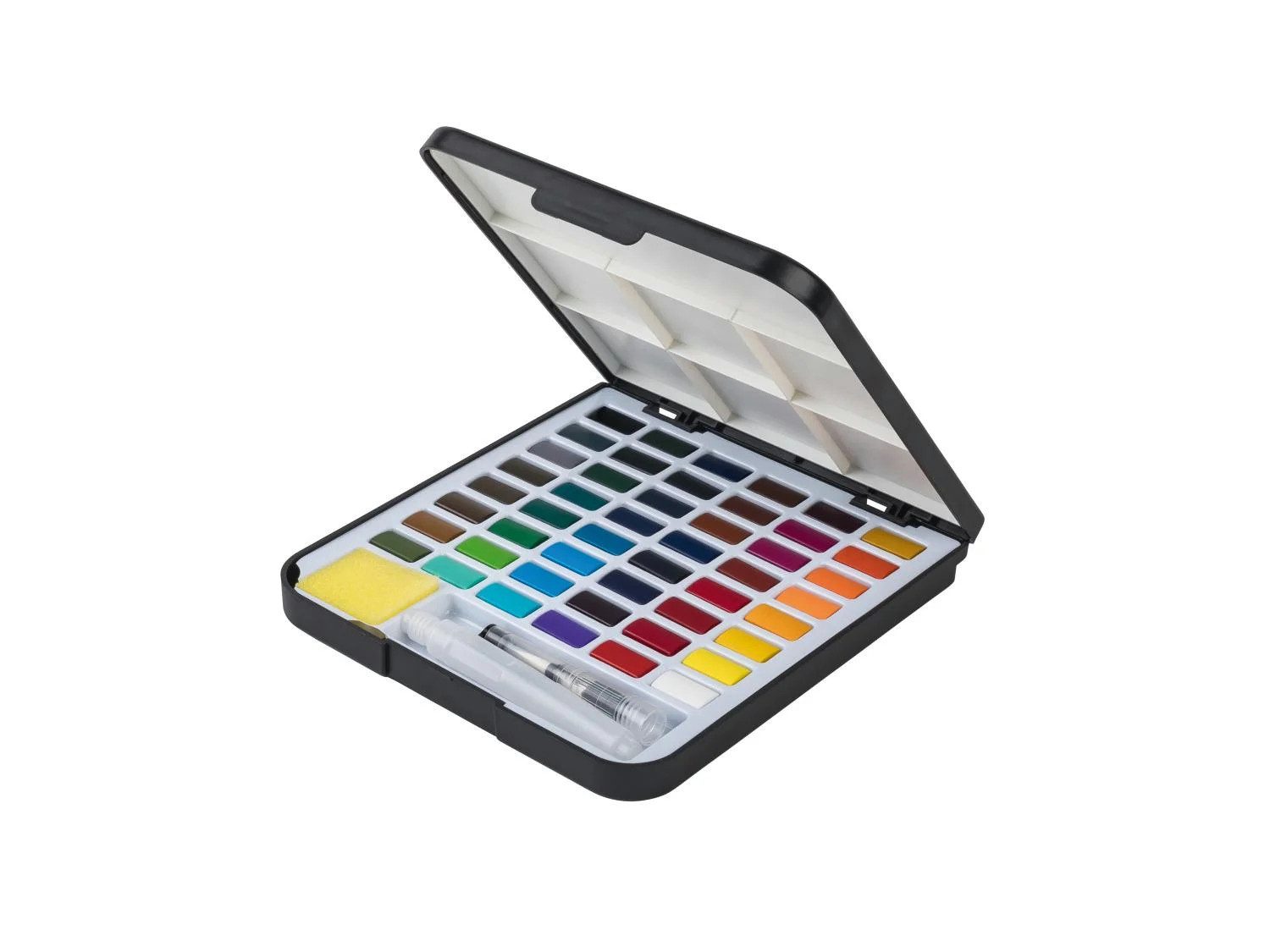 Crelando Aquarellfarbe Crelando Aquarell Farbkasten 51-tlg, 48 Farben + Zubehör, 48 Aquarellfarben, Wassertankpinsel, Schwamm, Palette