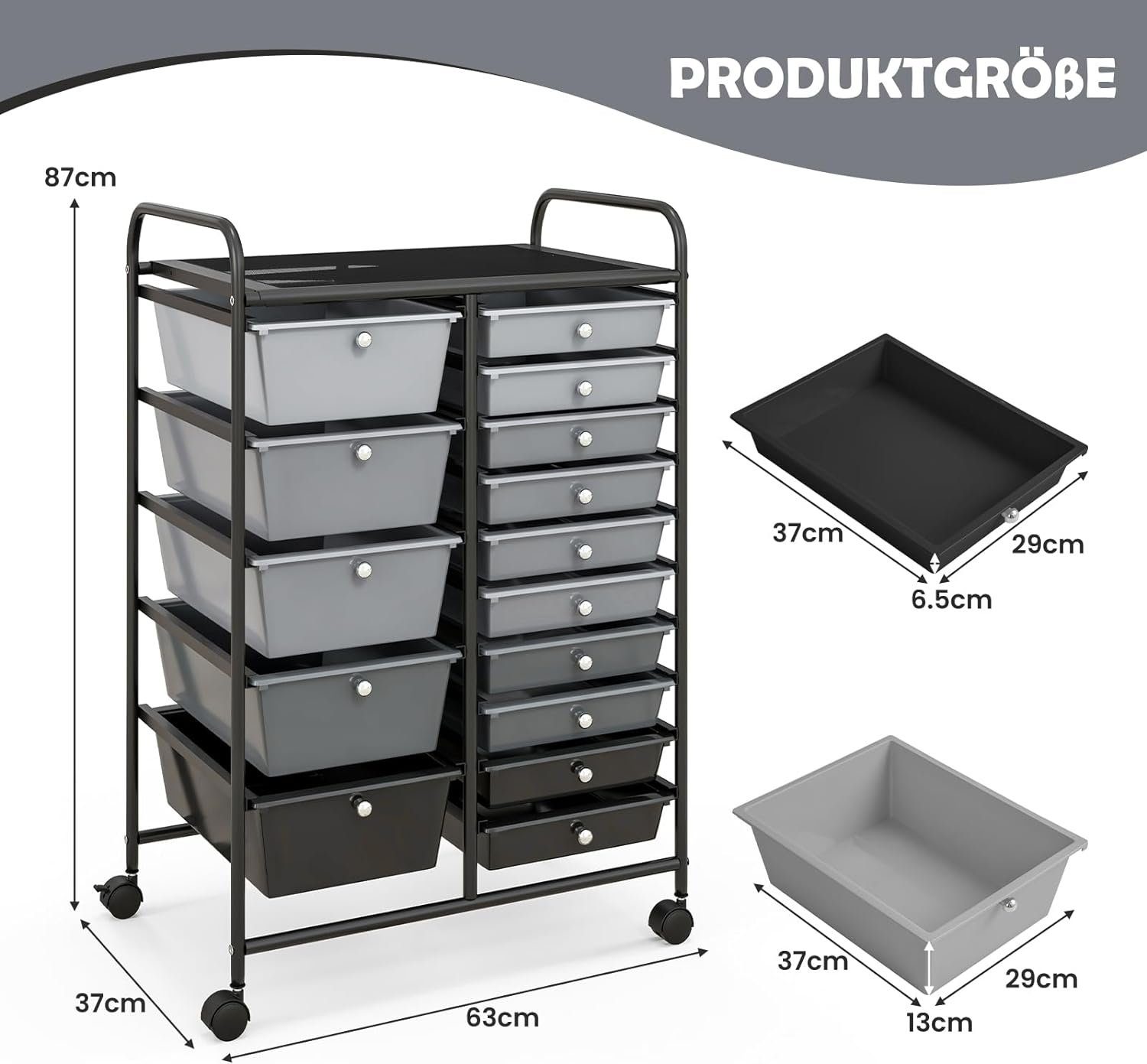 mit Schubladenwagen Rollwagen Gemischt Farbewahl Schwarz 15 KOMFOTTEU stapelbaren Schubladen,