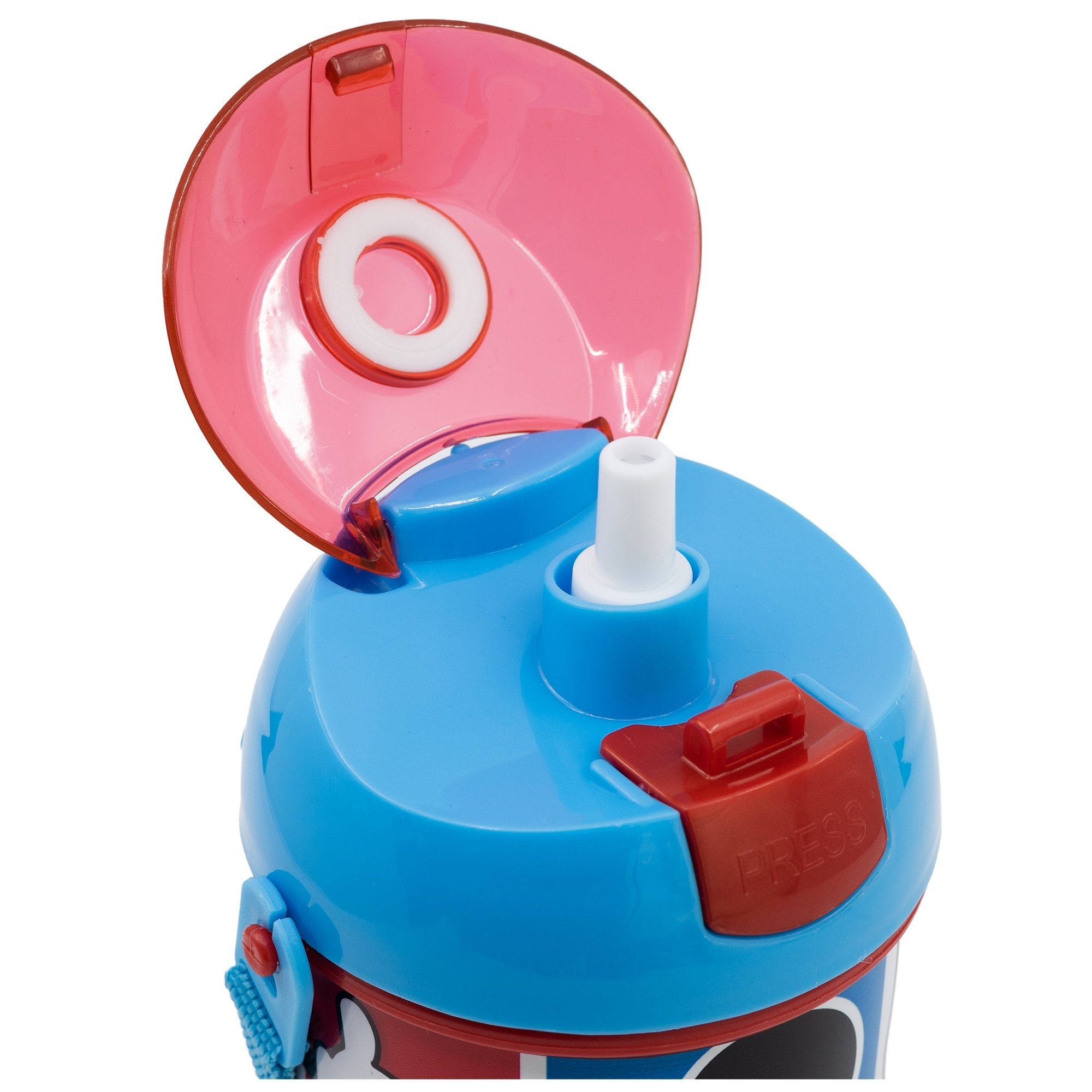 Disney Trinkflasche Disney Mickey Maus und Donald Wasserflasche, Flasche mit Trinkhalm Gurt 450ml