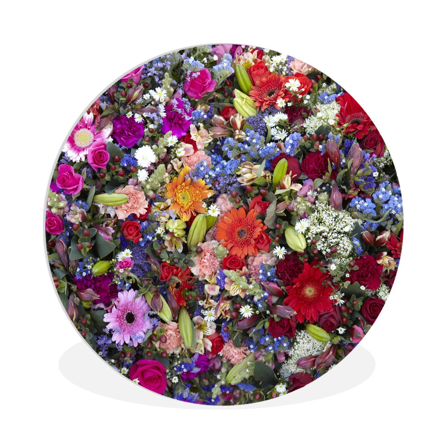 St), (1 cm Wohnzimmer, Forex, Rundes leuchtenden Gemälde 30x30 Design Kreis Ein florales mit Farben, MuchoWow Wandbild, Wanddekoration
