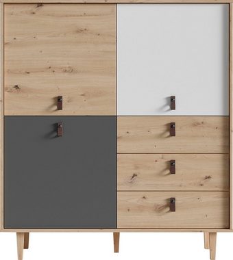 byLIVING Highboard Bill, Breite 120 cm, Höhe 135 cm, Füße aus Eiche Massivholz