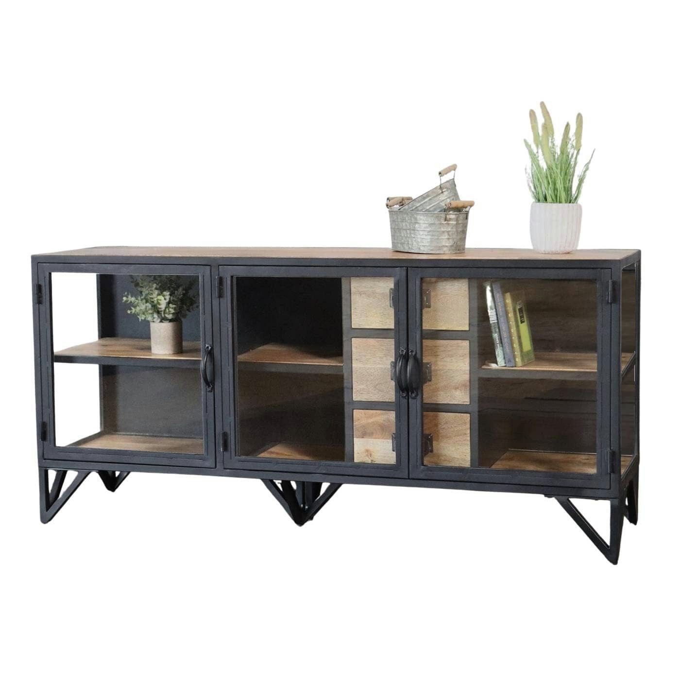 baario Lowboard Lowboard BARBAR Metall Glas, schwarz Industrial Style Kommode TV-Board