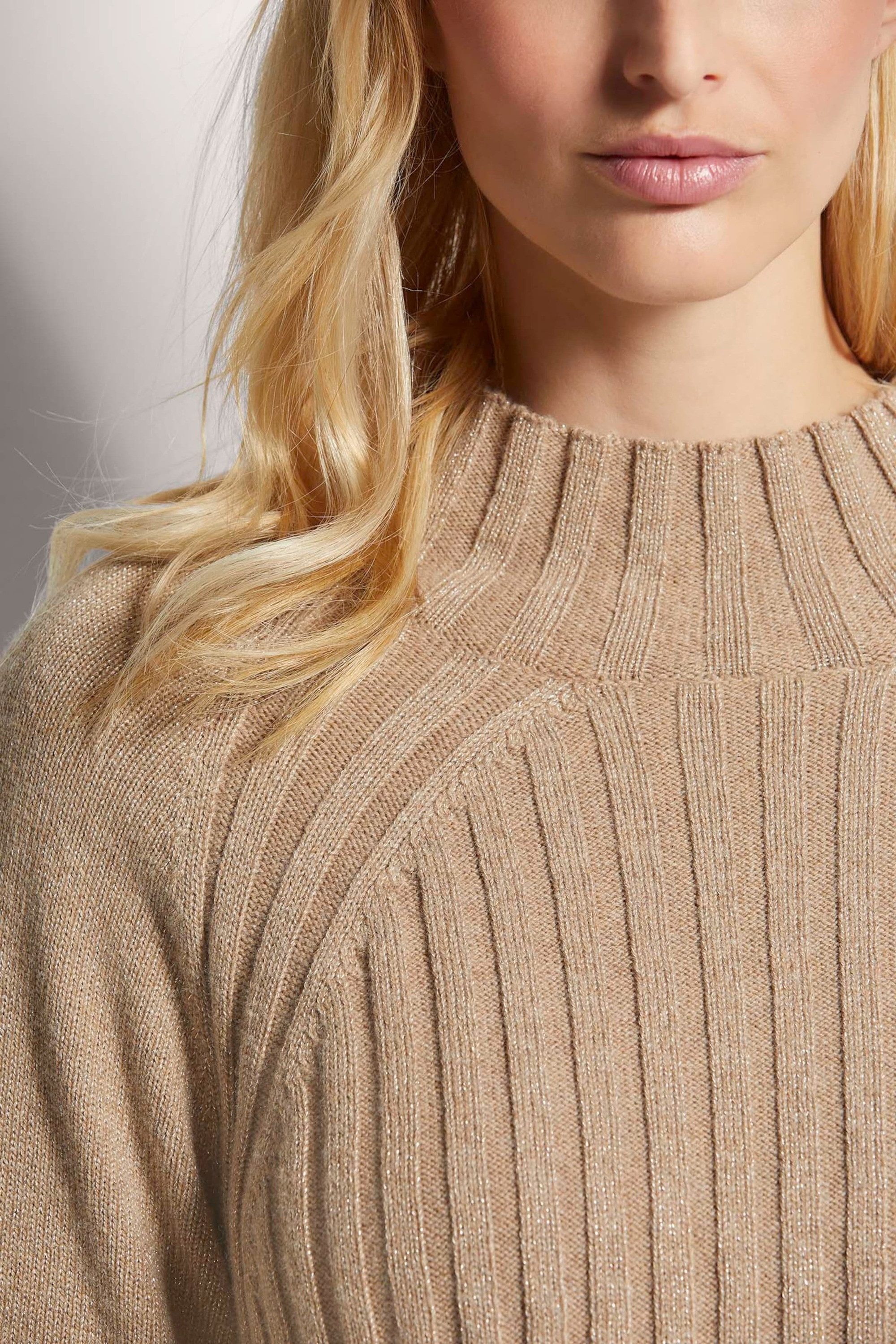 MADELEINE Strickpullover Glanzvoller Strickpullover mit Stehkragen Langarm Pullover mit Rippen- und Glattstrick