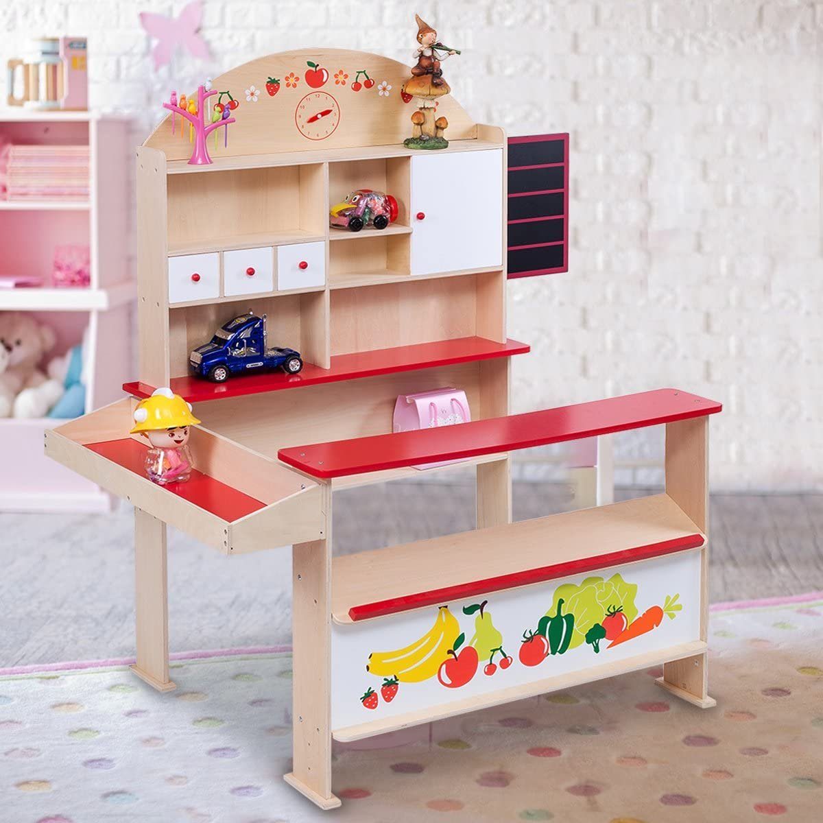 COSTWAY Kaufladen »Kaufladen«, Kaufmannsladen mit Tafel, Kinderkaufladen, Einkaufsladen ...