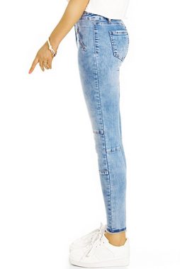 be styled Skinny-fit-Jeans Skinny Röhrenjeans mit Gürtel & Zipper, enge Slim Stretch Fit in Vintage Used Hellblau - Damen - j8p