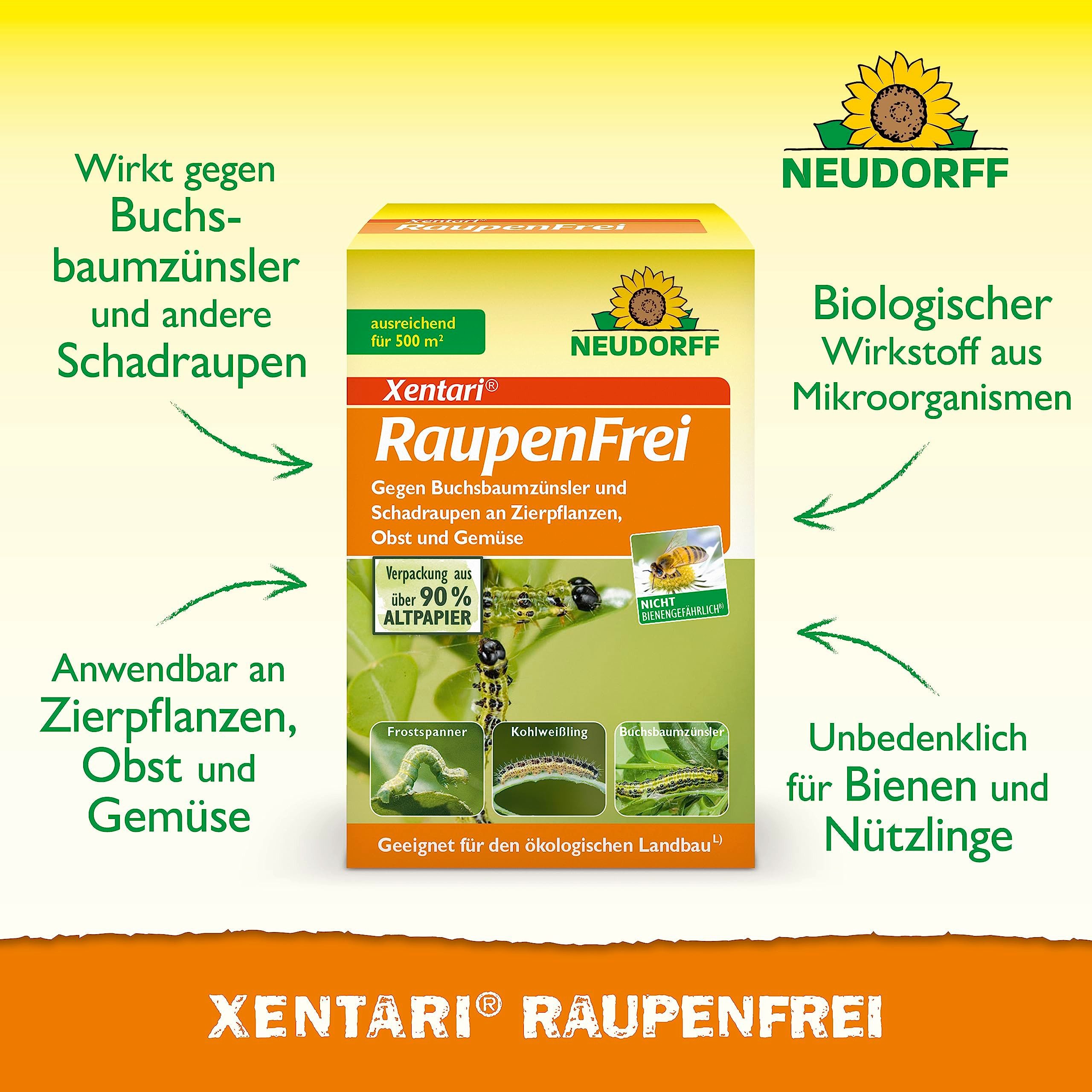 Thumbnail - Neudorff Insektenspray Xentari Raupenfrei 25g für 500 m², 25 g, biologisch Buchsbaumzünsler und andere Schadraupen bekäm...