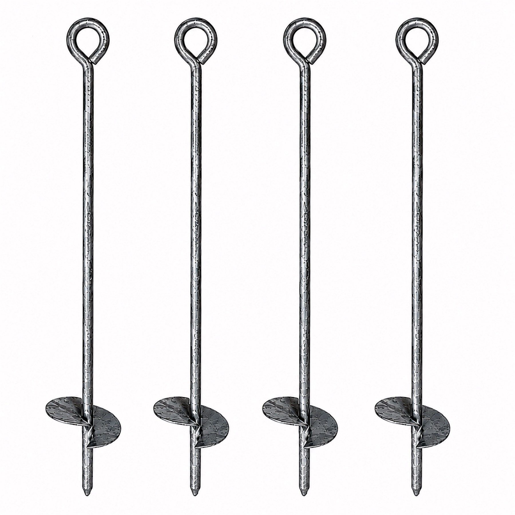 TikTakToo Bodenanker 4er Set Bodenanker 57 cm, feuerverzinkt, Eindrehmontage ins Erdreich, Spiralform, Integrierte Öse, Korrosionsgeschützt