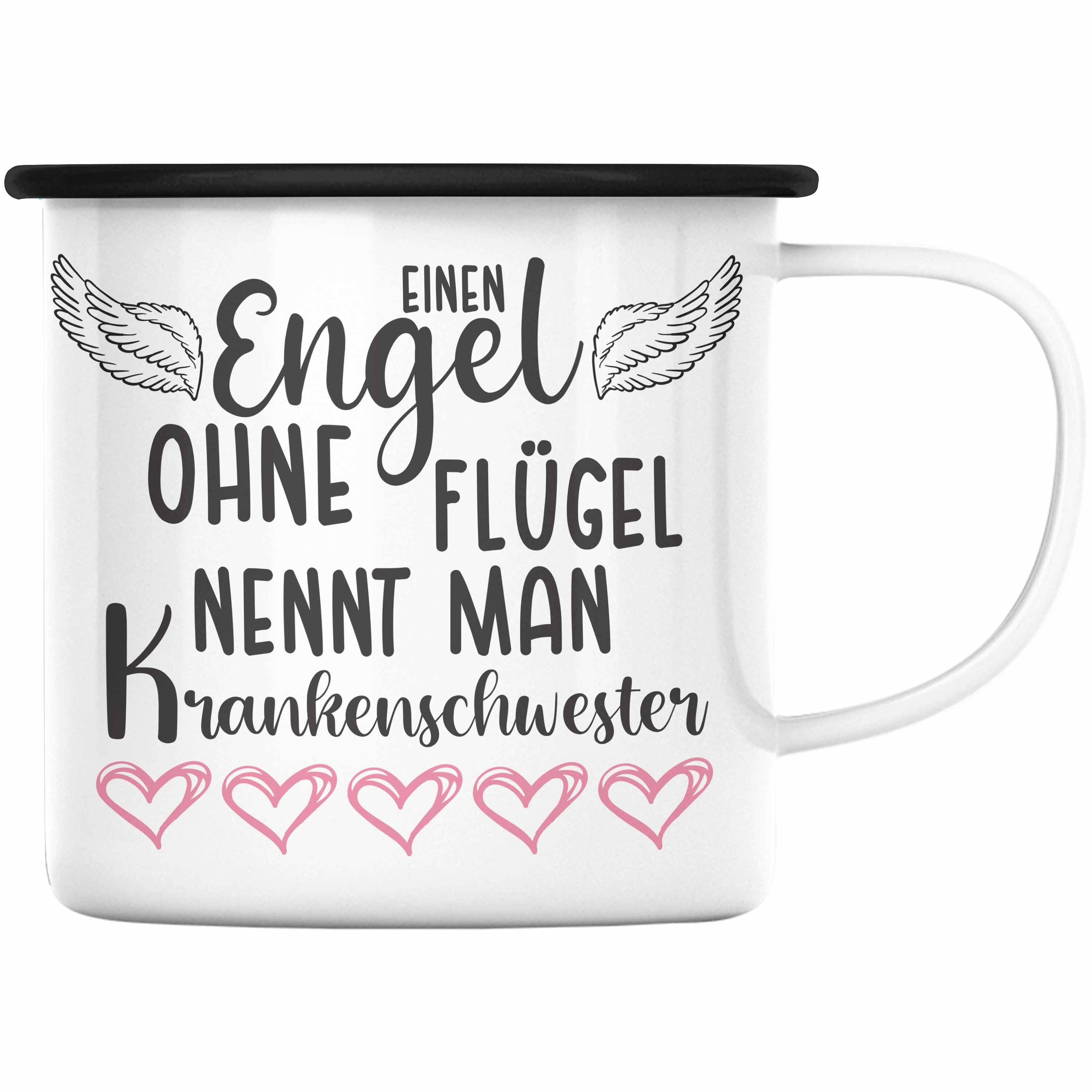 Trendation Thermotasse Trendation - Schwarz Dankeschön Geschenk Spruch Emaille Geschenke Krankenschwester Lustig Tasse Krankenschwestern