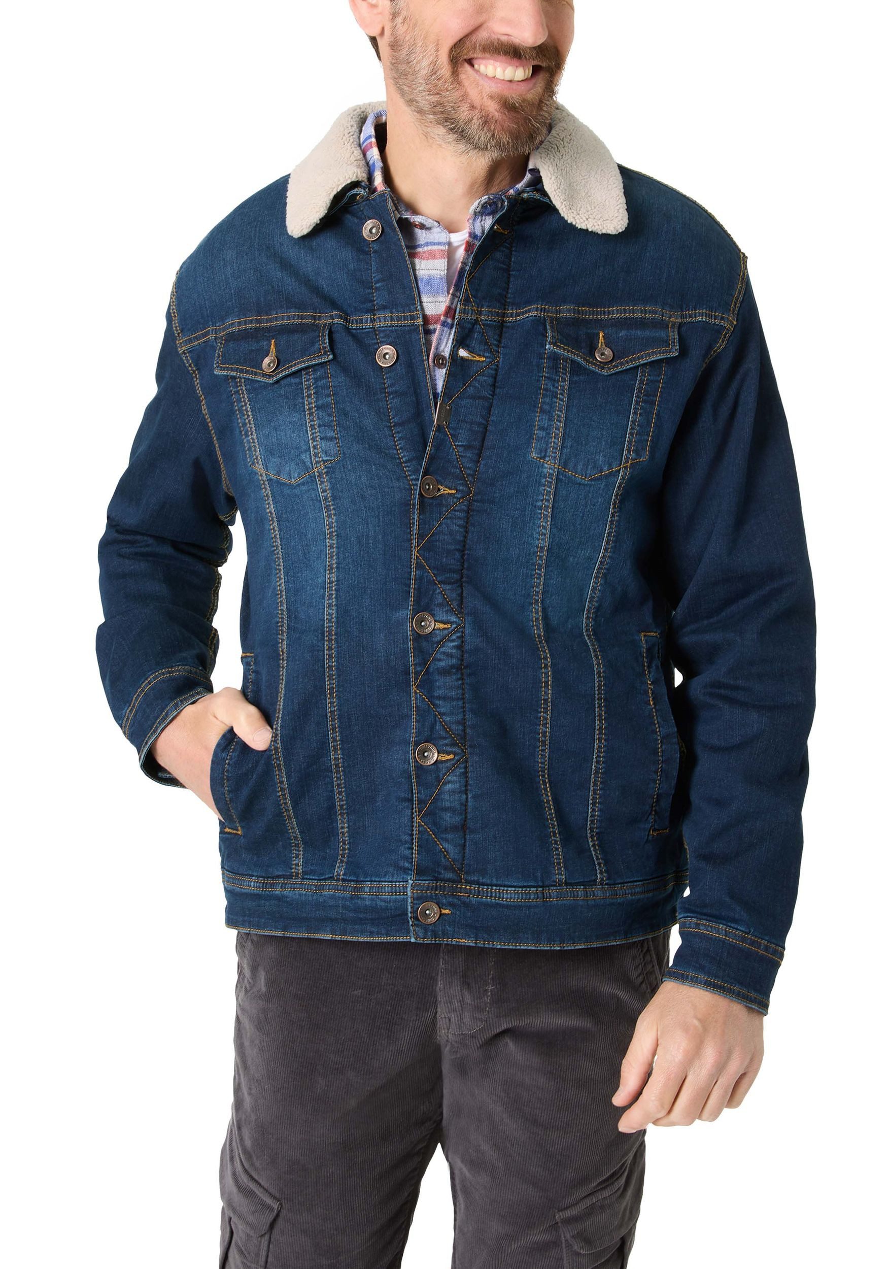 TIMEZONE Jeansjacke Kragen mit Futter und Knopfleiste, Vintage-Stil für Herren (1-St) unifarbenKnöpfeJeansjacke mit Teddykragen und BrusttaschenDenim Jacket