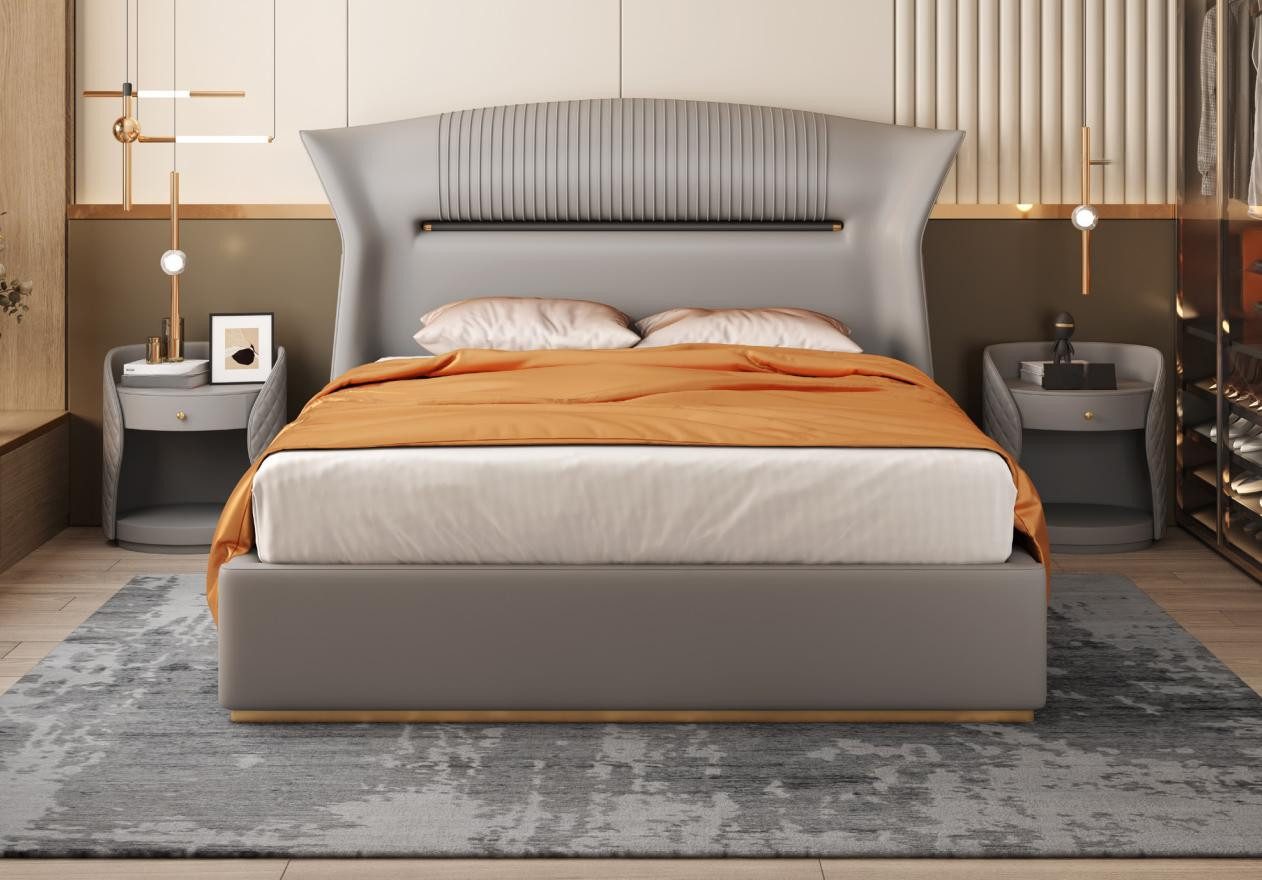 JVmoebel Bett Grau Kunstleder Doppelbett für elegante Schlafzimmergestaltung (1-tlg), Made in Europa