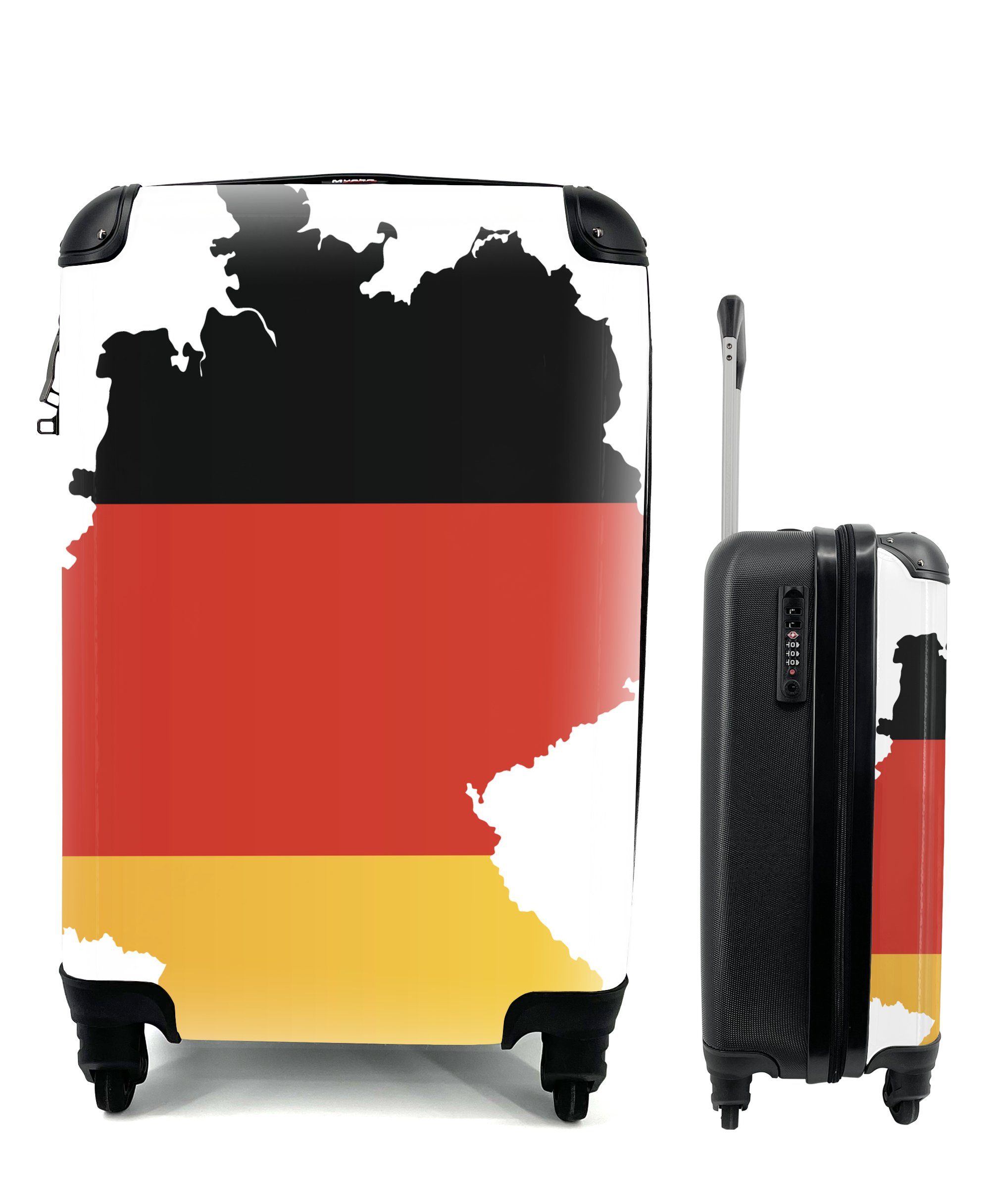 MuchoWow Handgepäckkoffer Karte von Deutschland mit der deutschen Flagge, 4 Rollen, Reisetasche mit rollen, Handgepäck für Ferien, Trolley, Reisekoffer